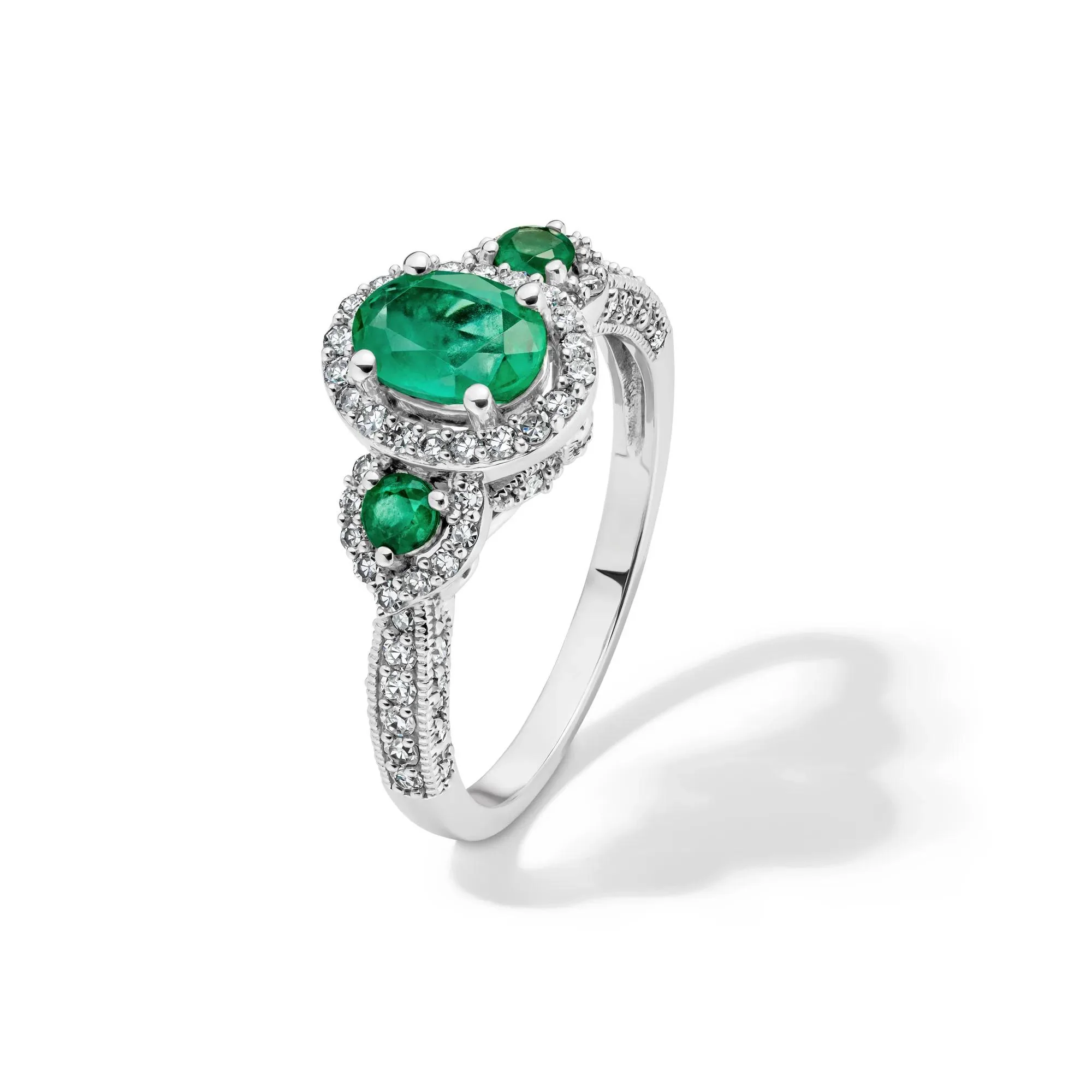 1/2 CT. Tw. Emerald & Diamond Ring 14K White Gold Size 7 - Image 4
