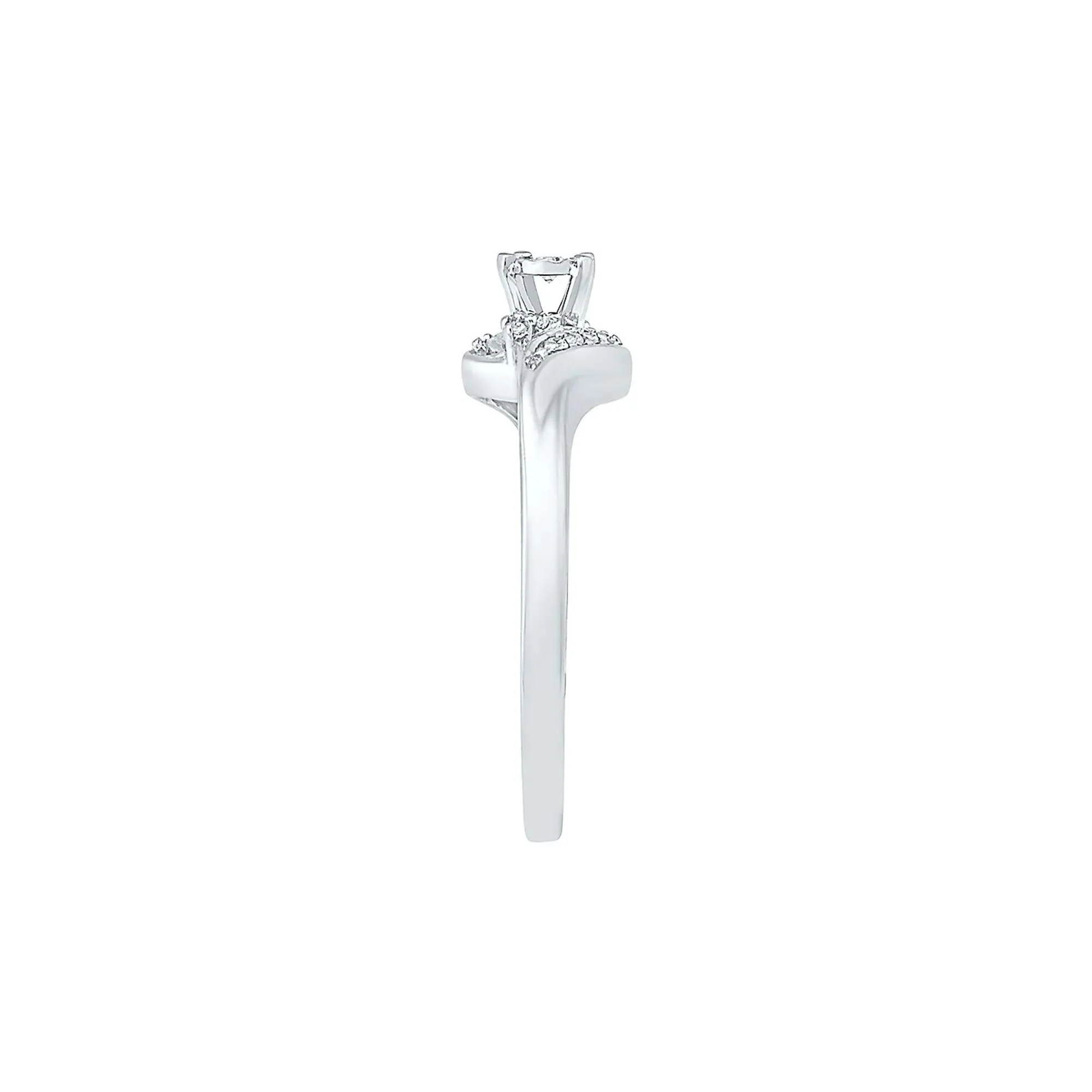 1/10 CT. Tw. Diamond Bypass Promise Ring .925 Sterling Silver Round Brilliant Cut White Size 7 - Image 3