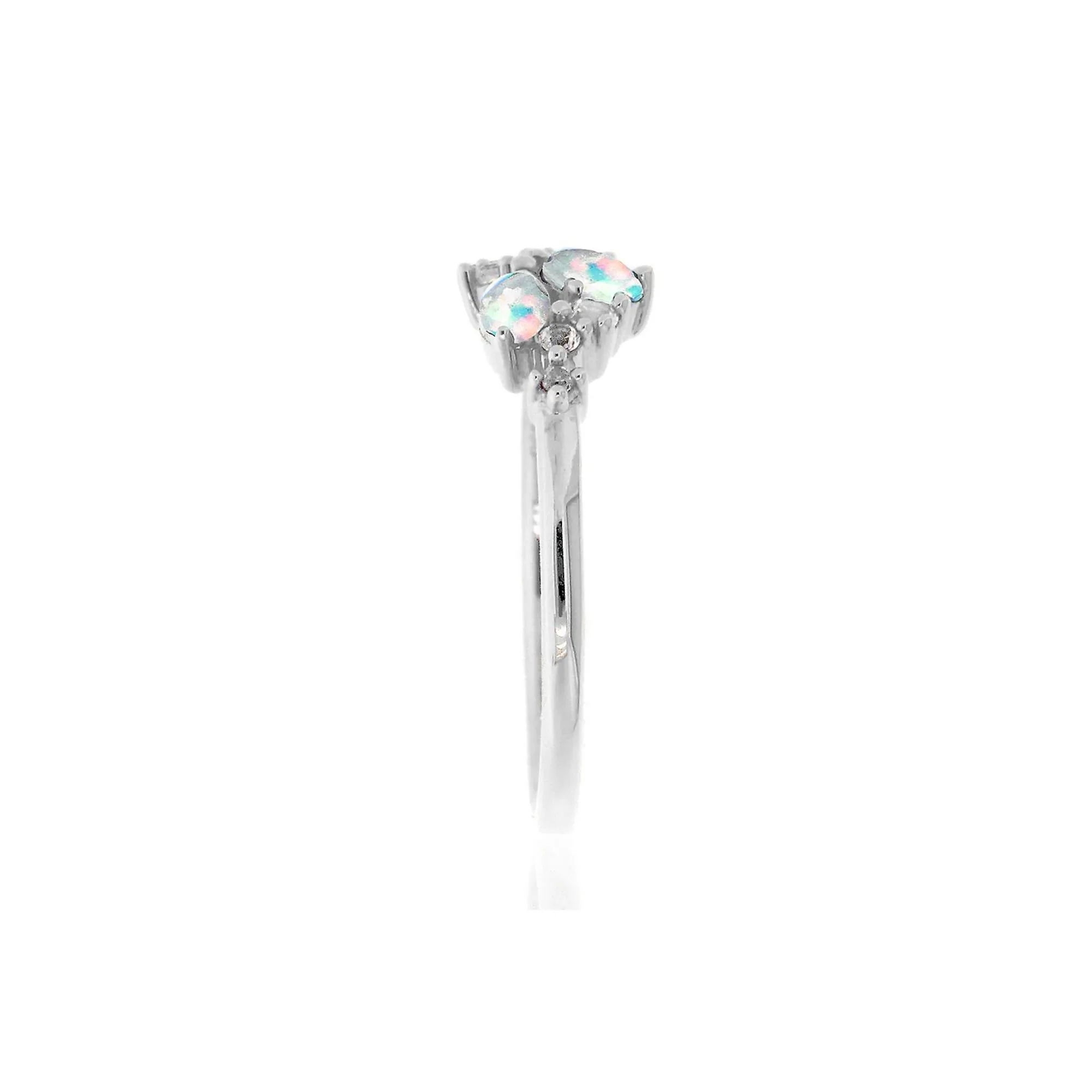 Lab Created Opal & White Sapphire Stack Ring .925 Sterling Silver Size 7 - Image 3