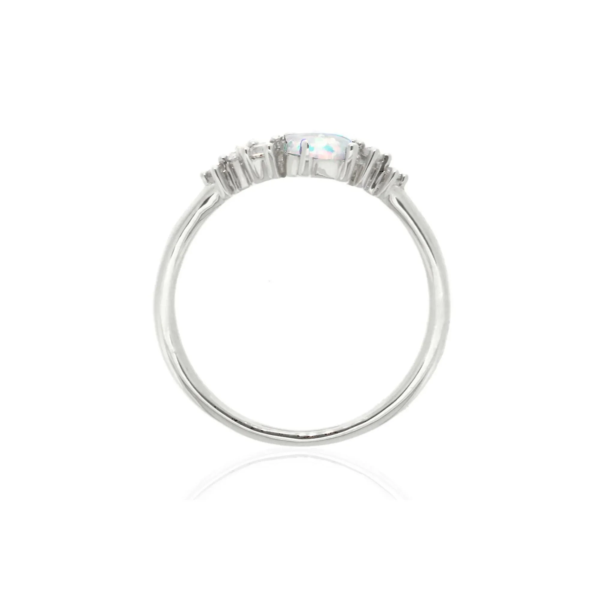 Lab Created Opal & White Sapphire Stack Ring .925 Sterling Silver Size 9 - Image 2