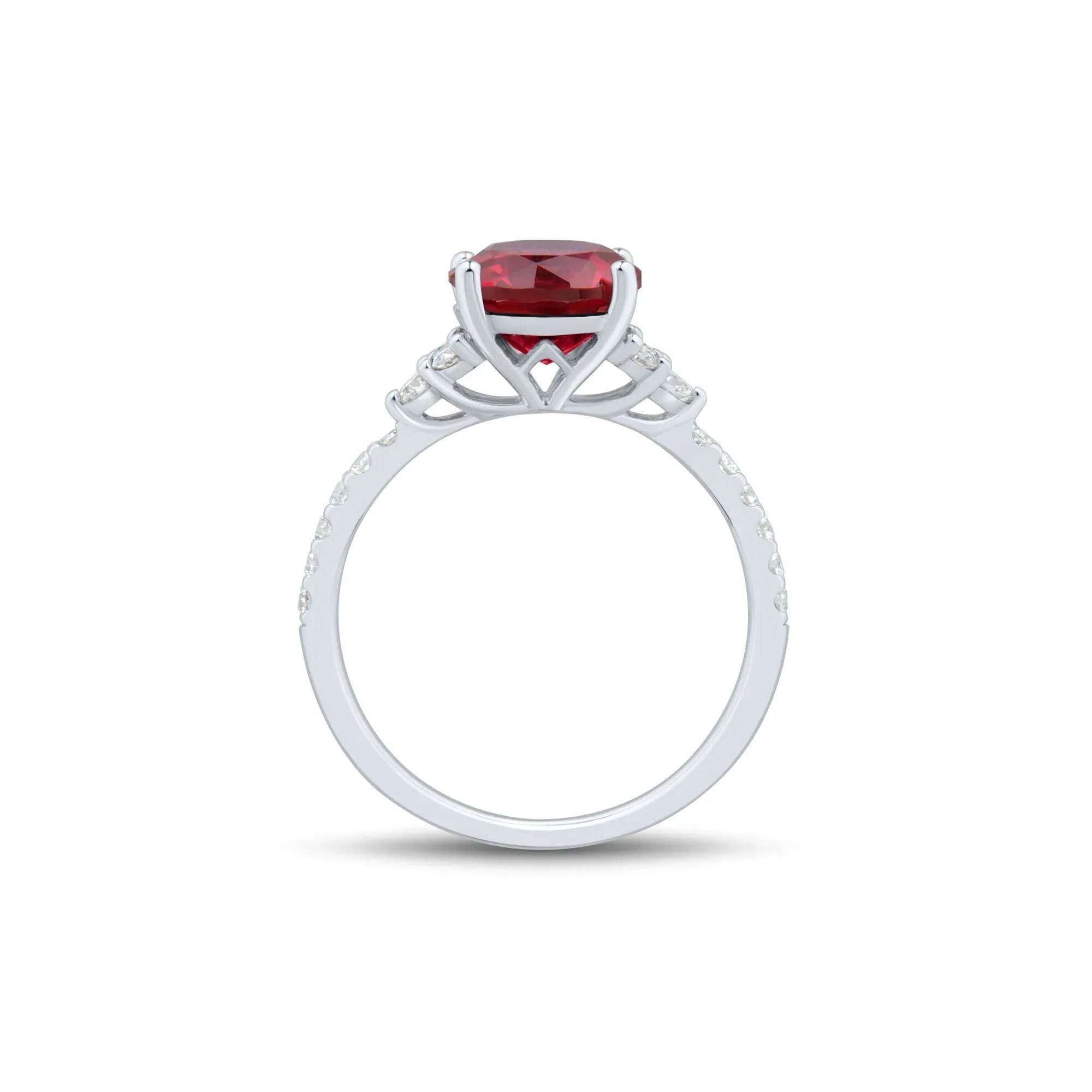 1/3 CT. Tw. Lab Grown Diamond and Lab-Created Ruby Ring 10K White Gold Round Brilliant Cut Size 6 1mm - Image 2