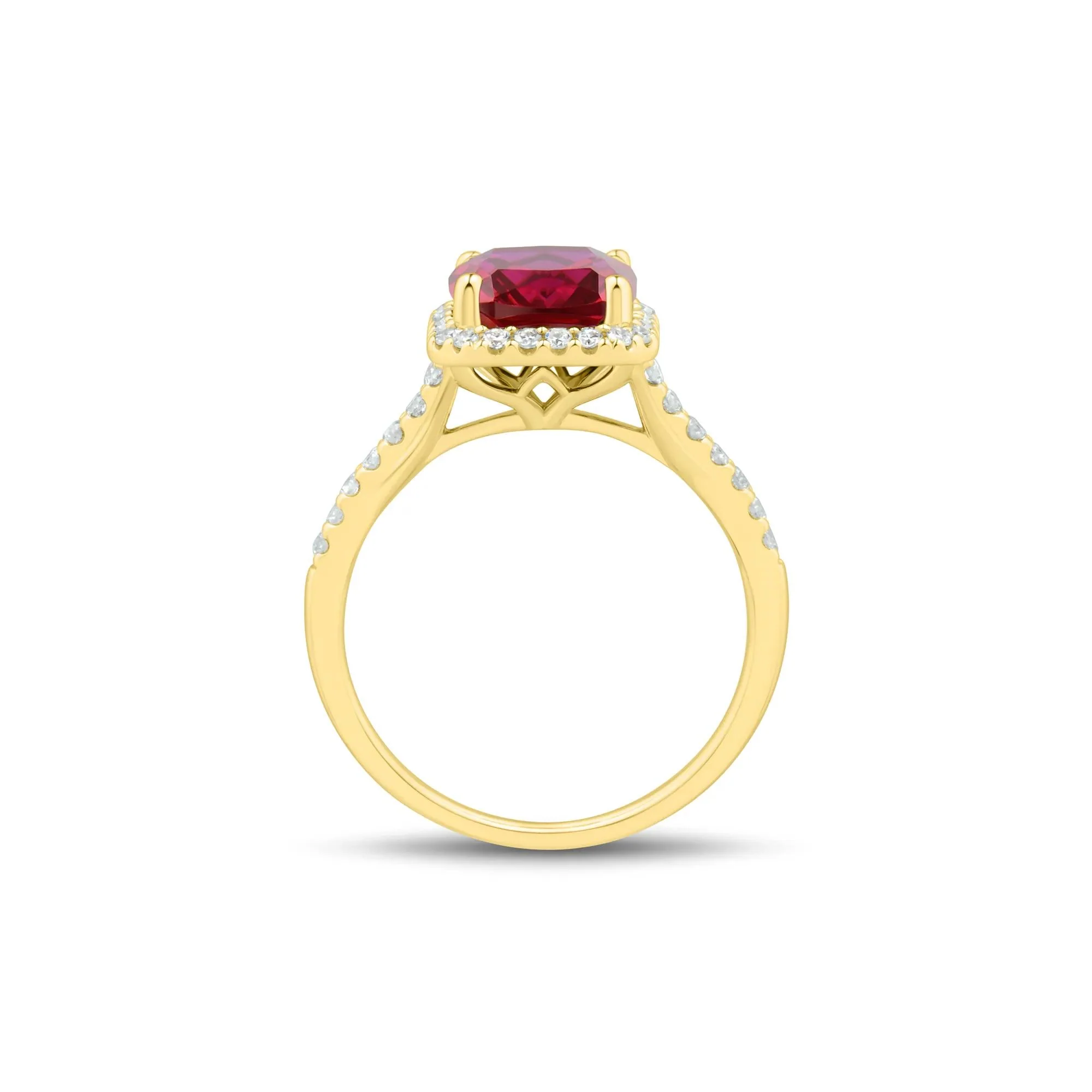 1/3 CT. Tw. Lab-Created Cushion-Cut Ruby and Lab Grown Diamond Ring 10K Yellow Gold Size 6 1mm - Image 2
