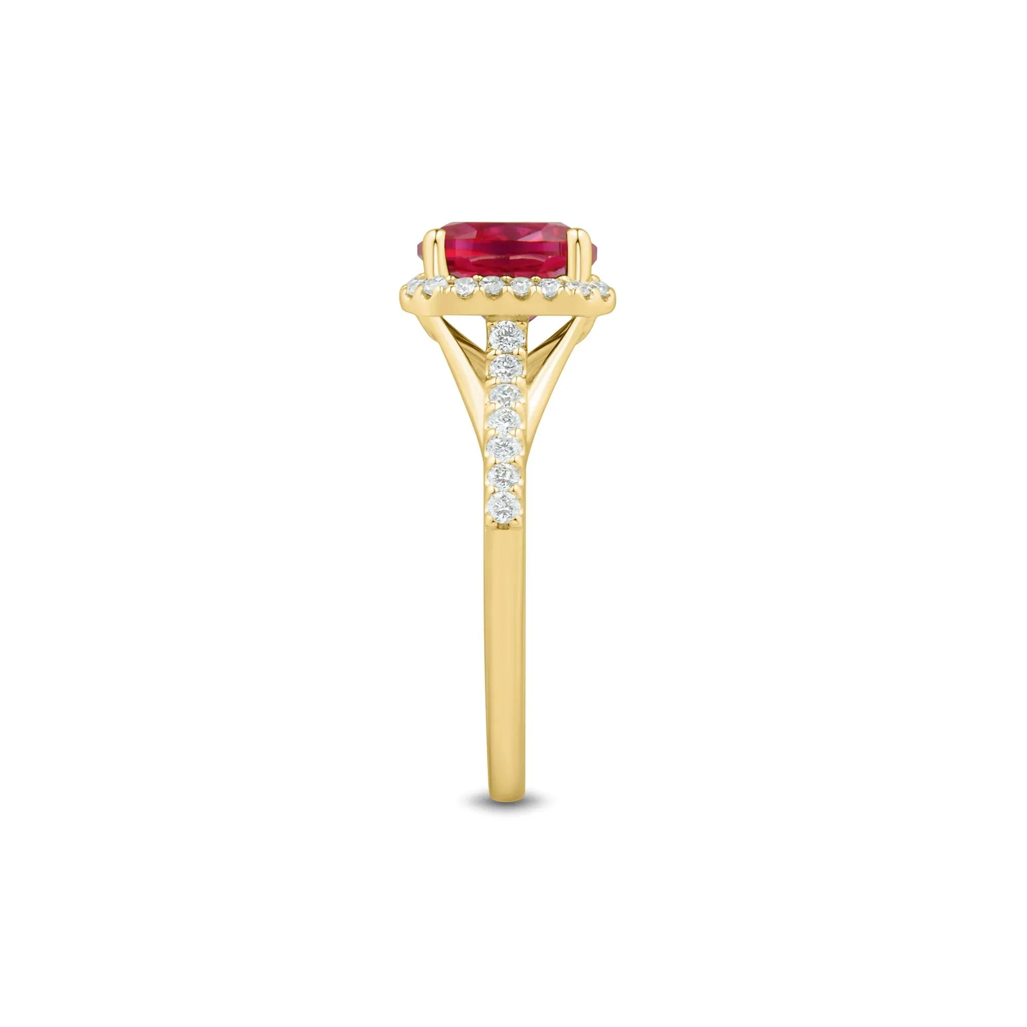 1/3 CT. Tw. Lab-Created Cushion-Cut Ruby and Lab Grown Diamond Ring 10K Yellow Gold Size 8 1mm - Image 3