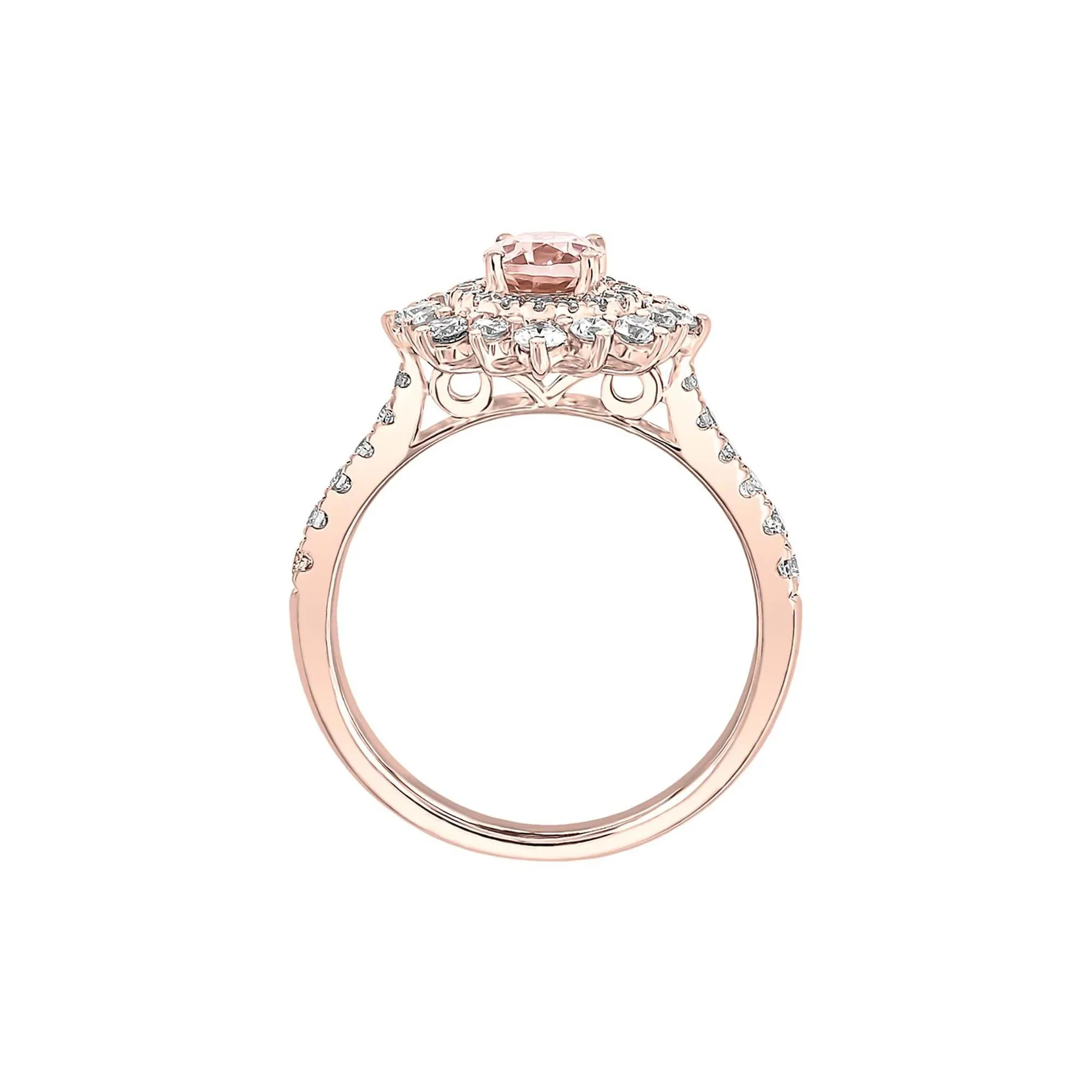 3/4 CT. Tw. Morganite & Diamond Ring 14K Rose Gold Round Brilliant Cut Size 6 - Image 2