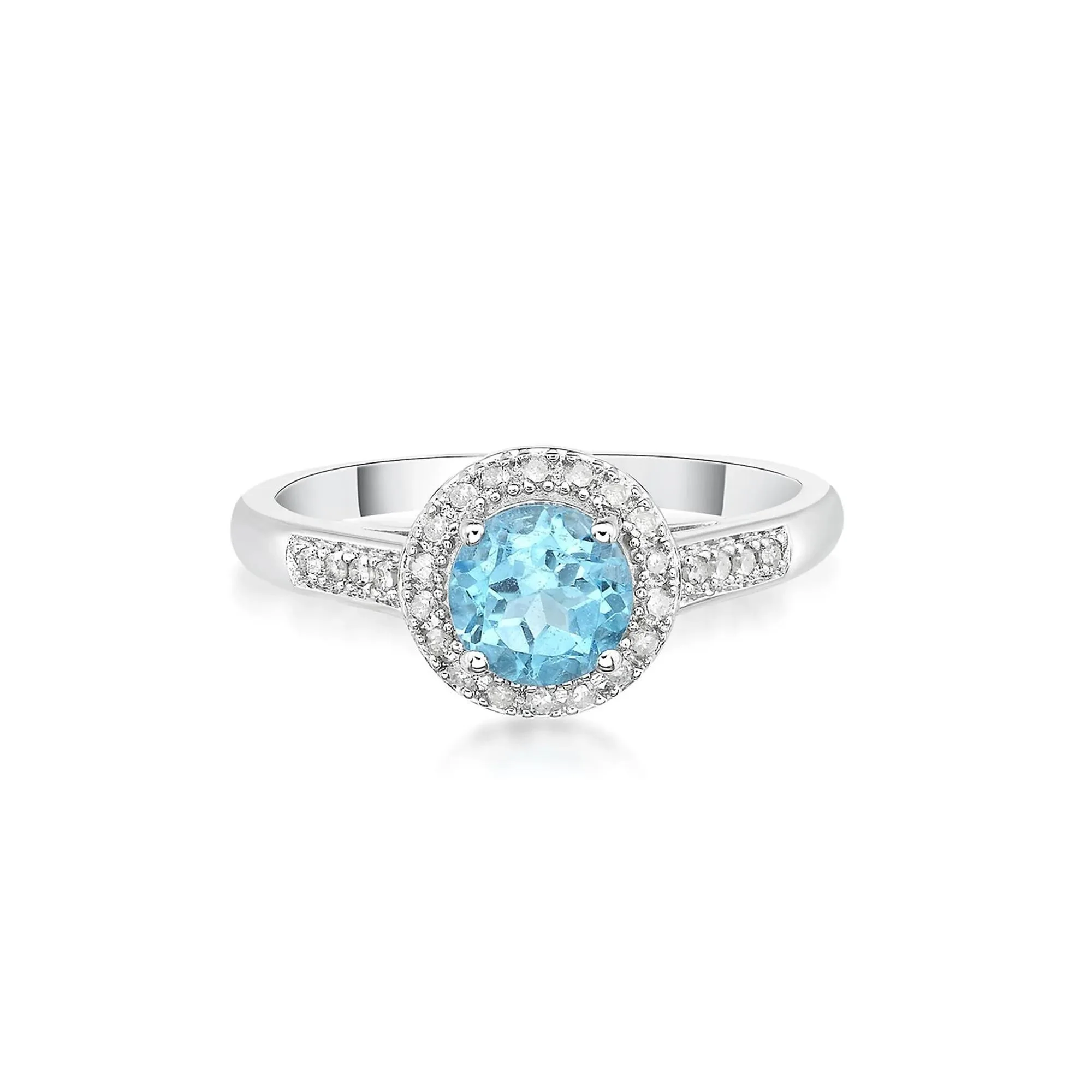 1/8 CT. Tw. Swiss Blue Topaz & Diamond Ring .925 Sterling Silver White Size 8