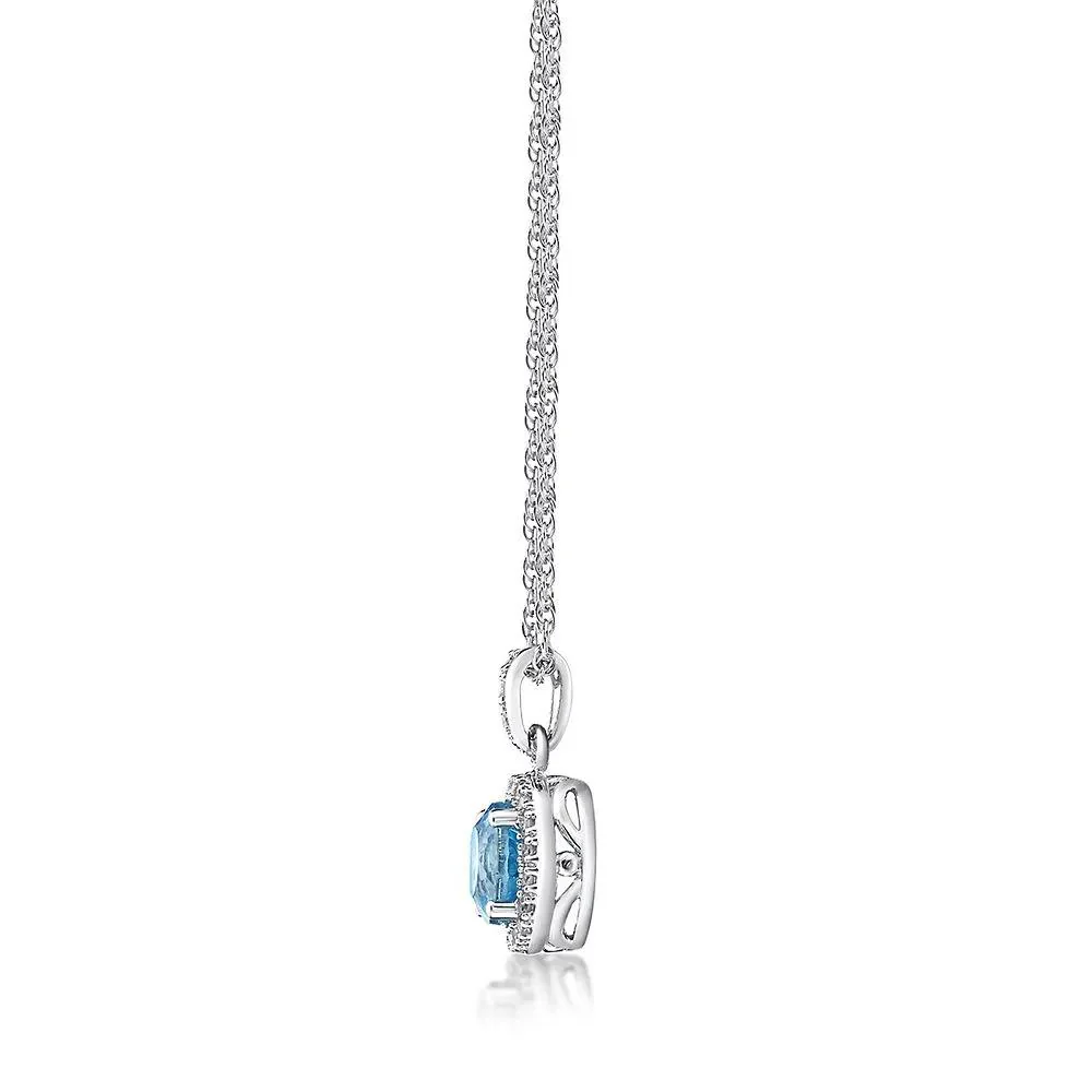 1/10 CT. Tw. Swiss Blue Topaz & Diamond Pendant Necklace .925 Sterling Silver White Size 18" - Image 2