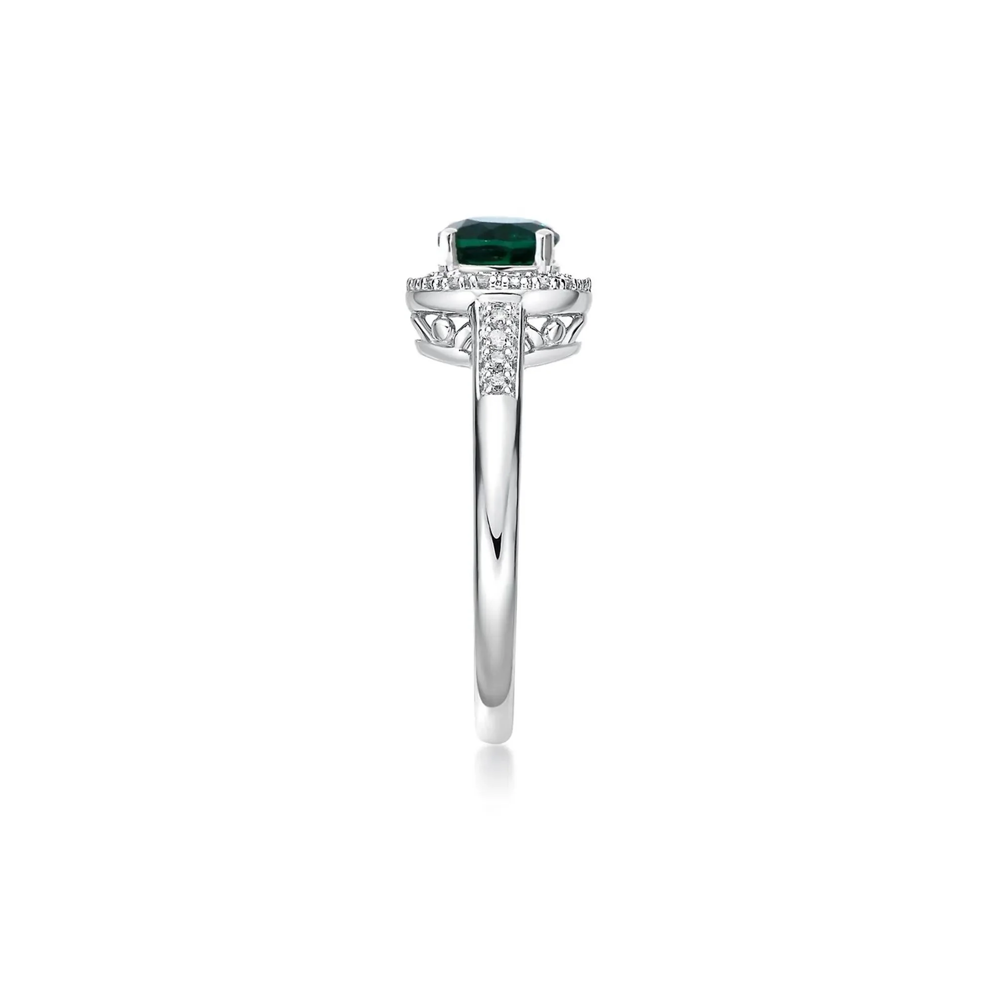 1/8 CT. Tw. Lab Created Emerald & Diamond Ring .925 Sterling Silver White Size 6 - Image 3