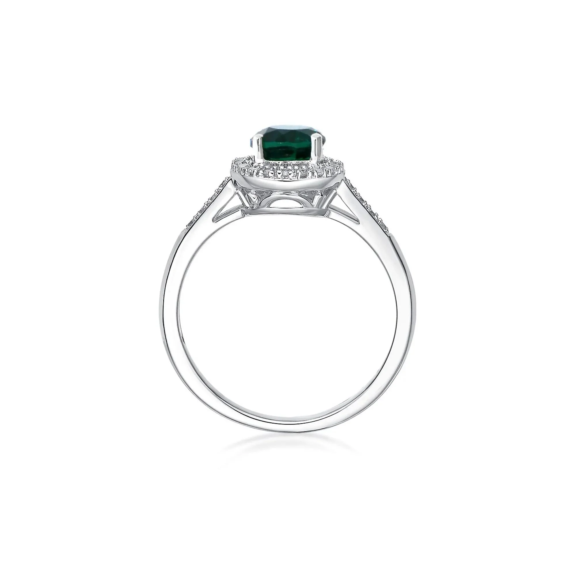 1/8 CT. Tw. Lab Created Emerald & Diamond Ring .925 Sterling Silver White Size 8 - Image 2