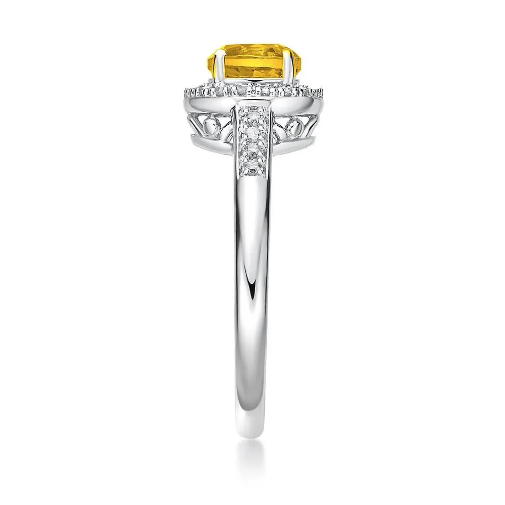 1/8 CT. Tw. Citrine & Diamond Ring .925 Sterling Silver White Size 8 - Image 3