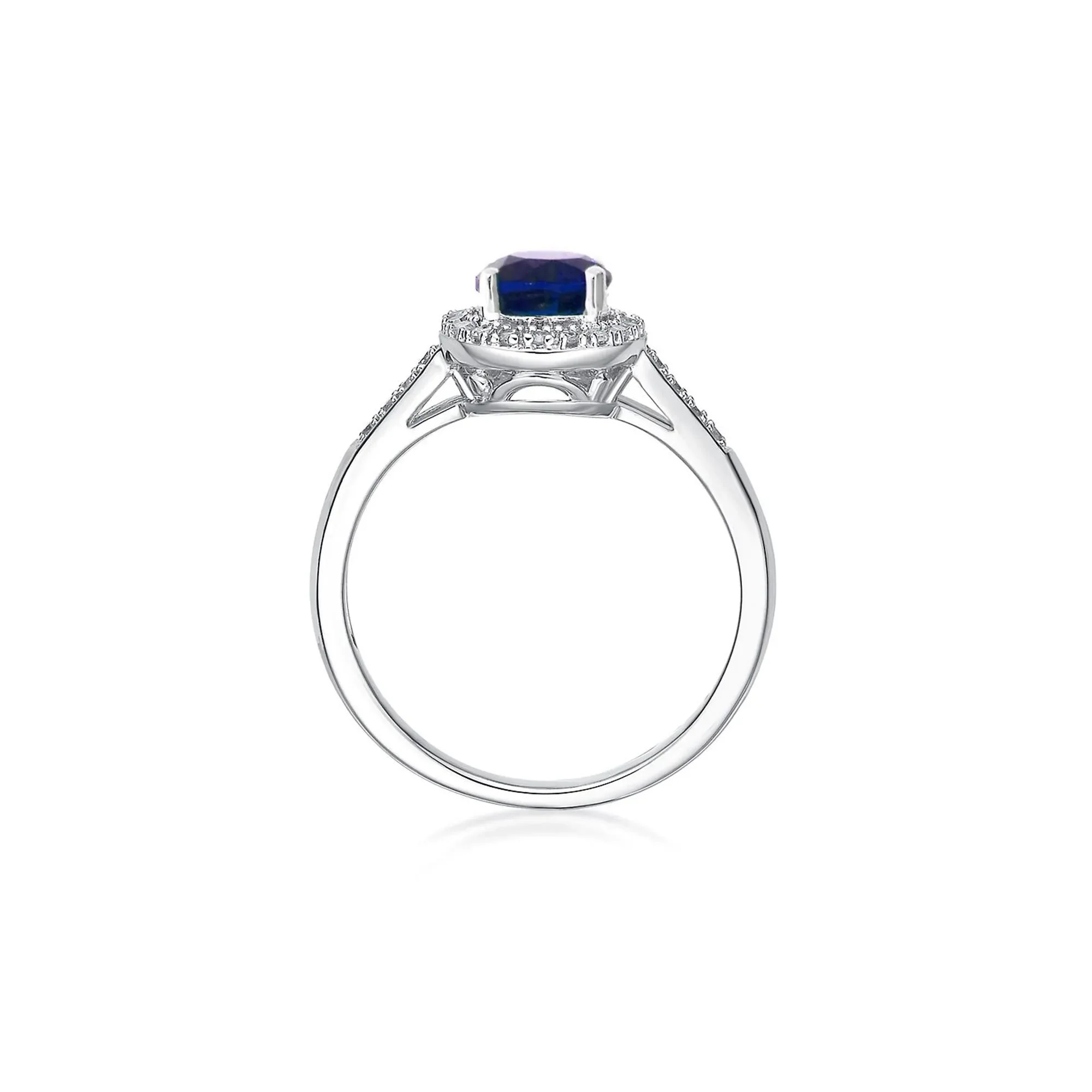 1/8 CT. Tw. Lab Created Sapphire & Diamond Ring .925 Sterling Silver White Size 6 - Image 2