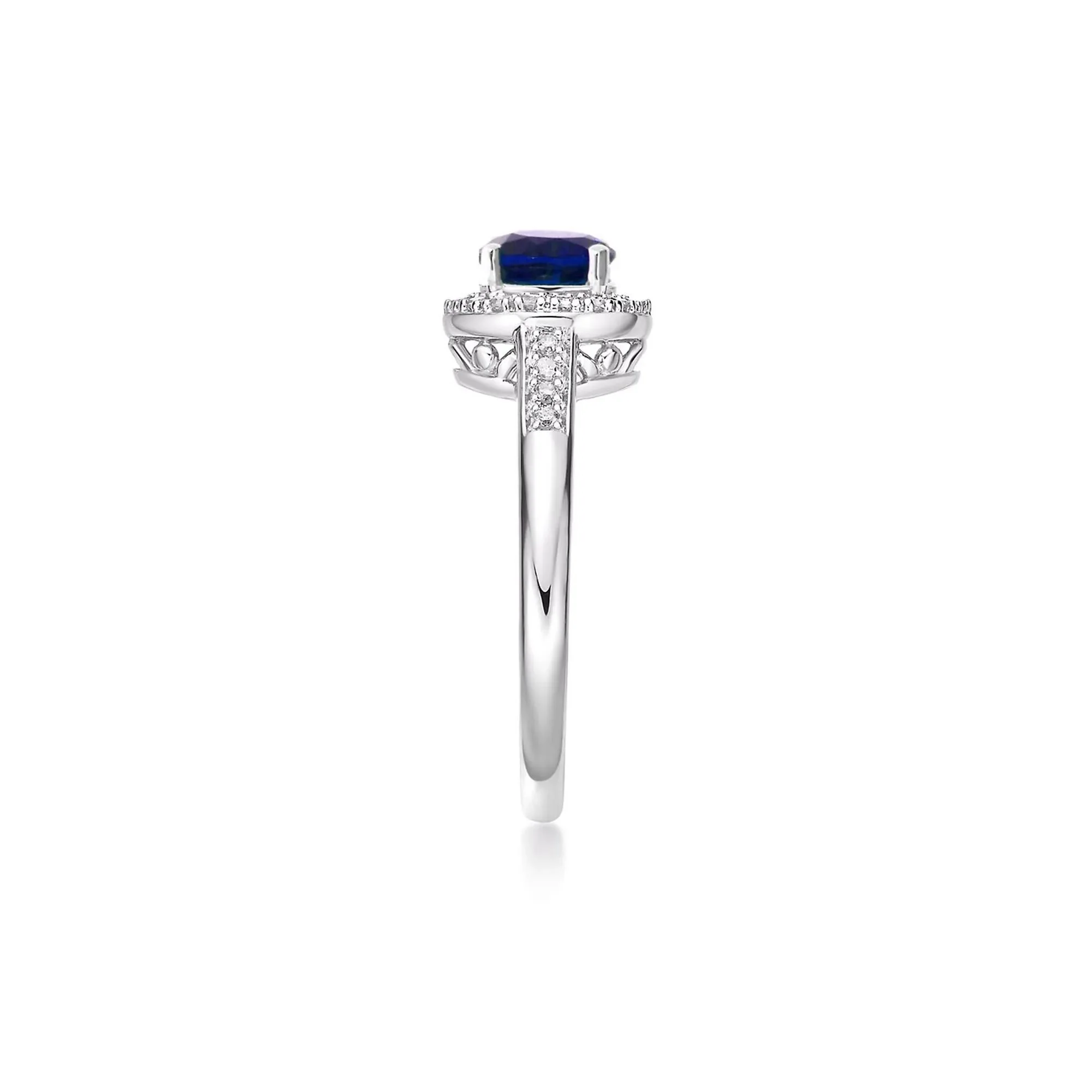 1/8 CT. Tw. Lab Created Sapphire & Diamond Ring .925 Sterling Silver White Size 7.5 - Image 3