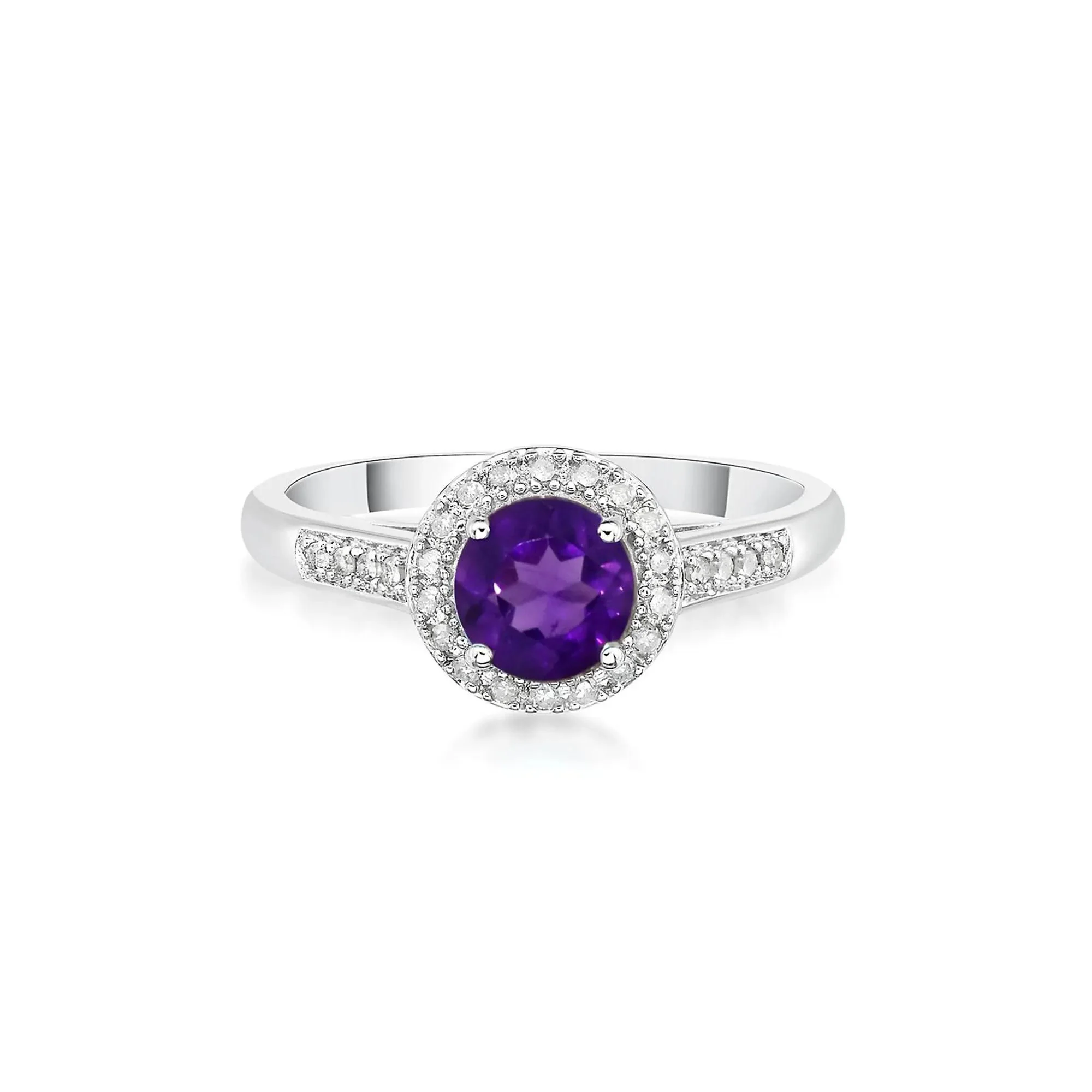 1/8 CT. Tw. Amethyst & Diamond Ring .925 Sterling Silver White Size 7.5