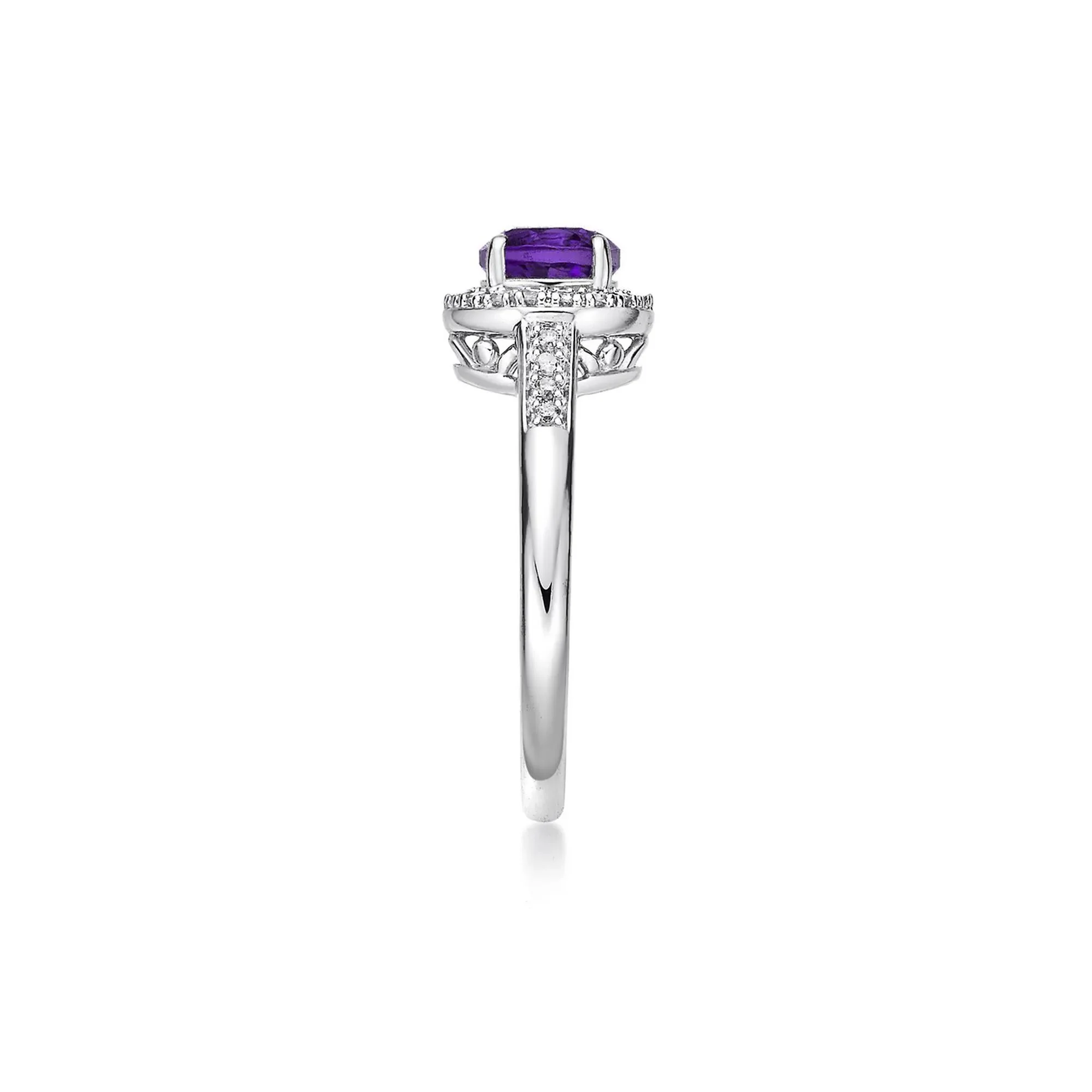 1/8 CT. Tw. Amethyst & Diamond Ring .925 Sterling Silver White Size 8.5 - Image 3