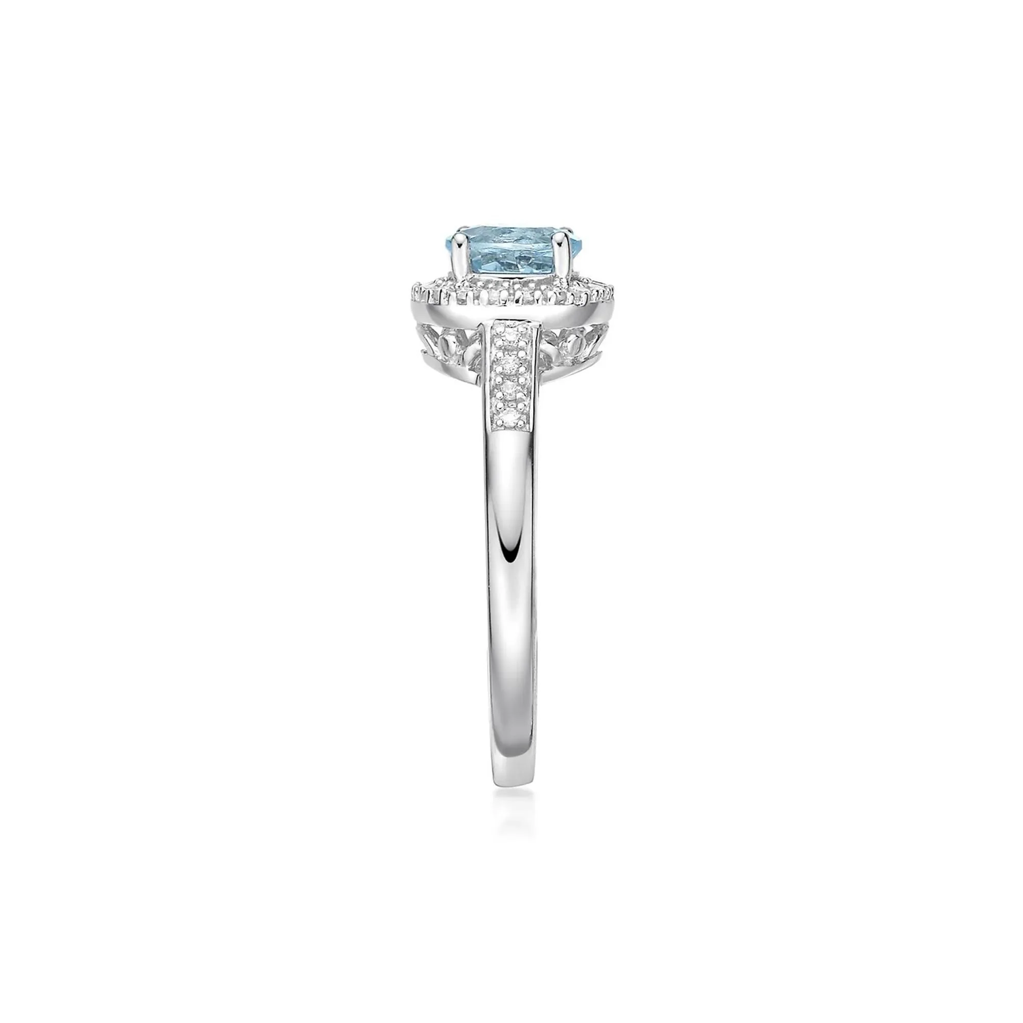 1/8 CT. Tw. Aquamarine & Diamond Ring .925 Sterling Silver White Size 8 - Image 3
