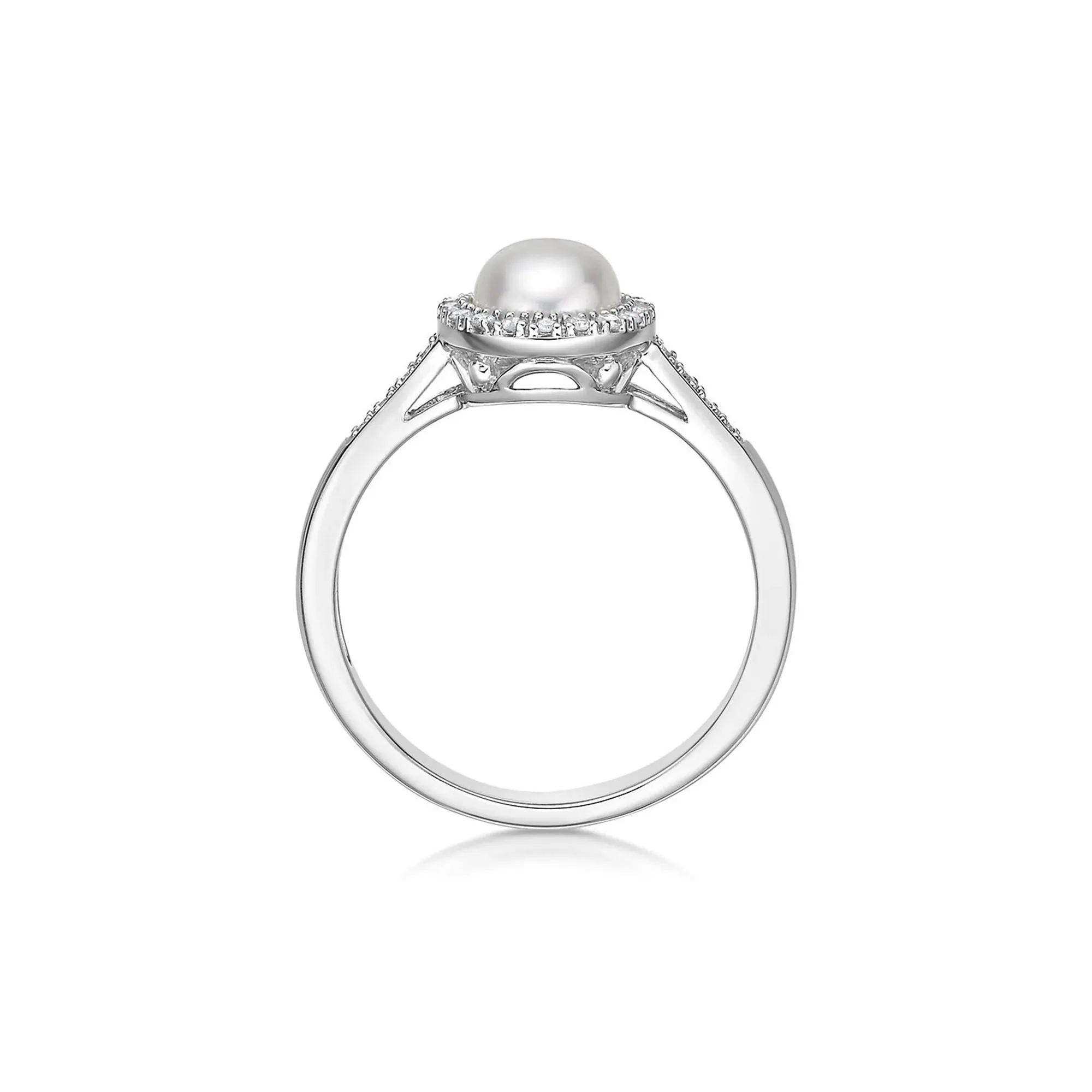 1/8 CT. Tw. Freshwater Cultured Pearl & Diamond Ring .925 Sterling Silver White Size 6 - Image 2