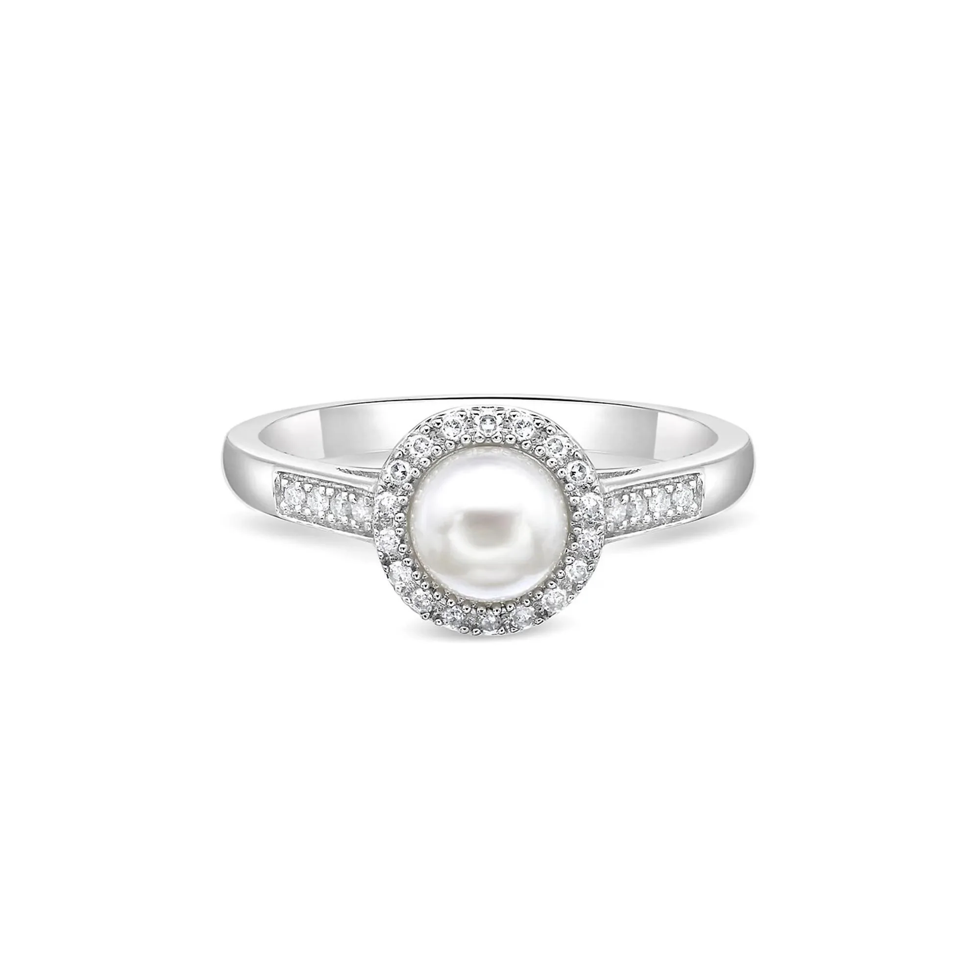 1/8 CT. Tw. Freshwater Cultured Pearl & Diamond Ring .925 Sterling Silver White Size 7.5