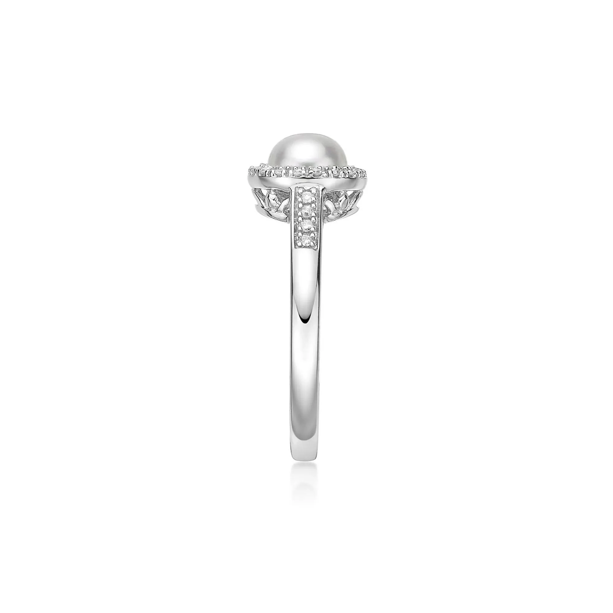 1/8 CT. Tw. Freshwater Cultured Pearl & Diamond Ring .925 Sterling Silver White Size 8.5 - Image 3