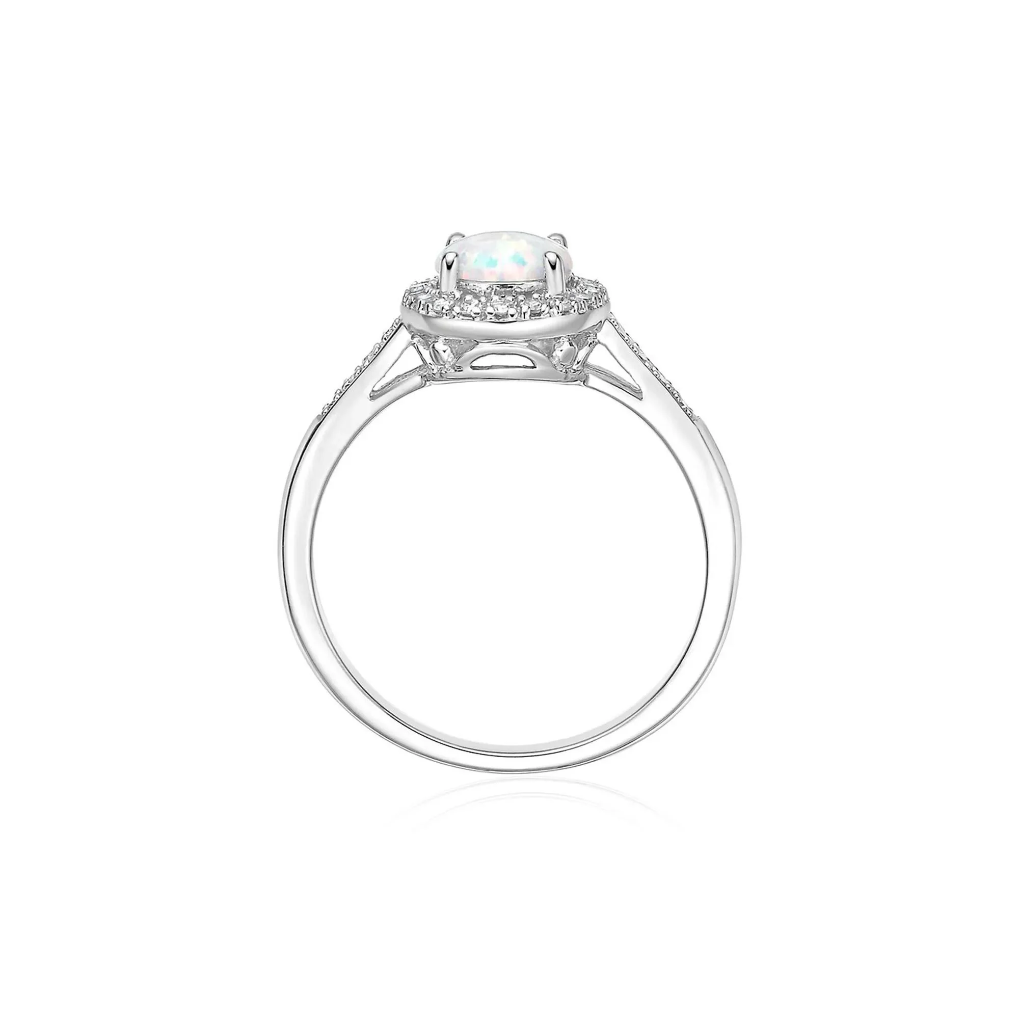 1/8 CT. Tw. Lab Created Opal & Diamond Ring .925 Sterling Silver White Size 6 - Image 2