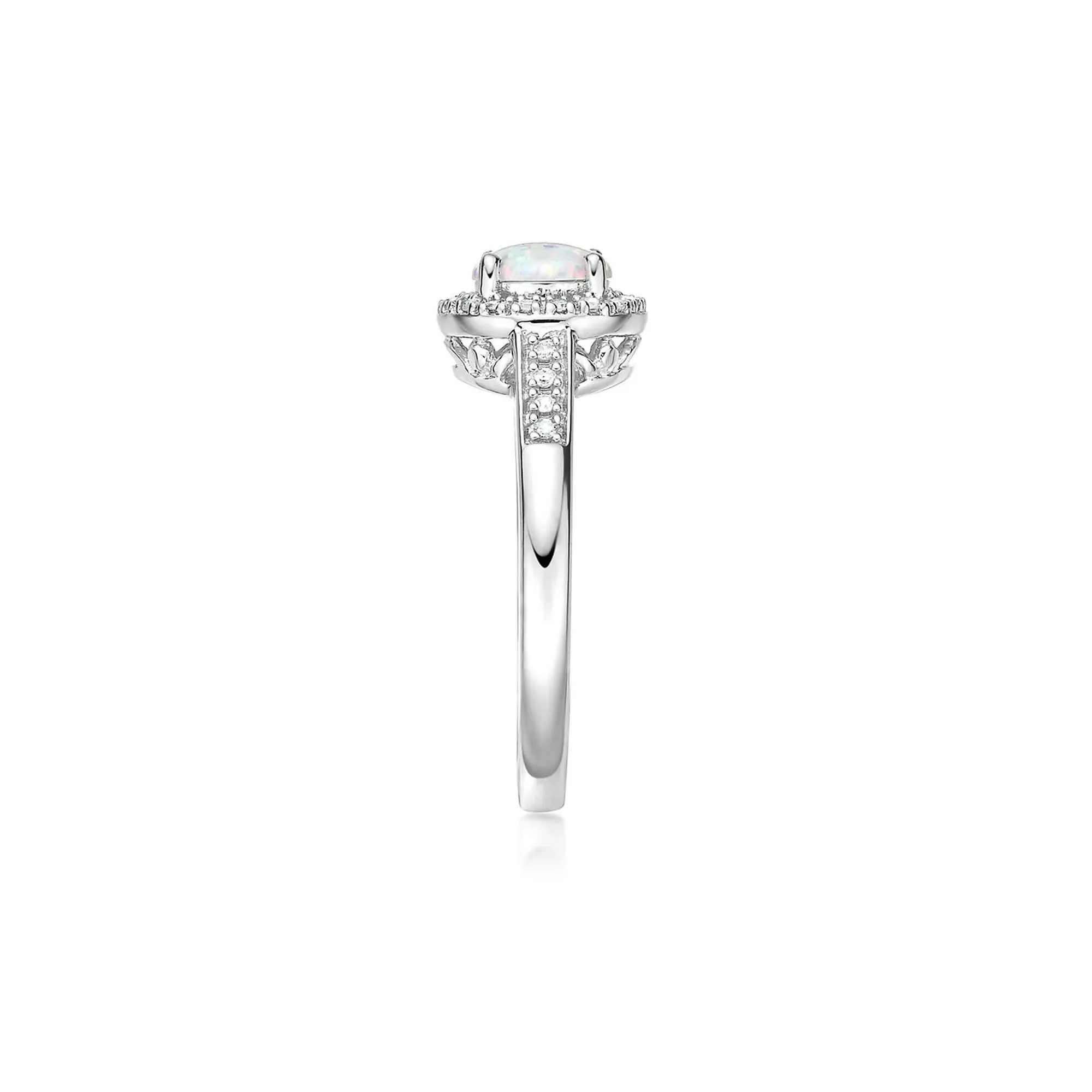 1/8 CT. Tw. Lab Created Opal & Diamond Ring .925 Sterling Silver White Size 7 - Image 3