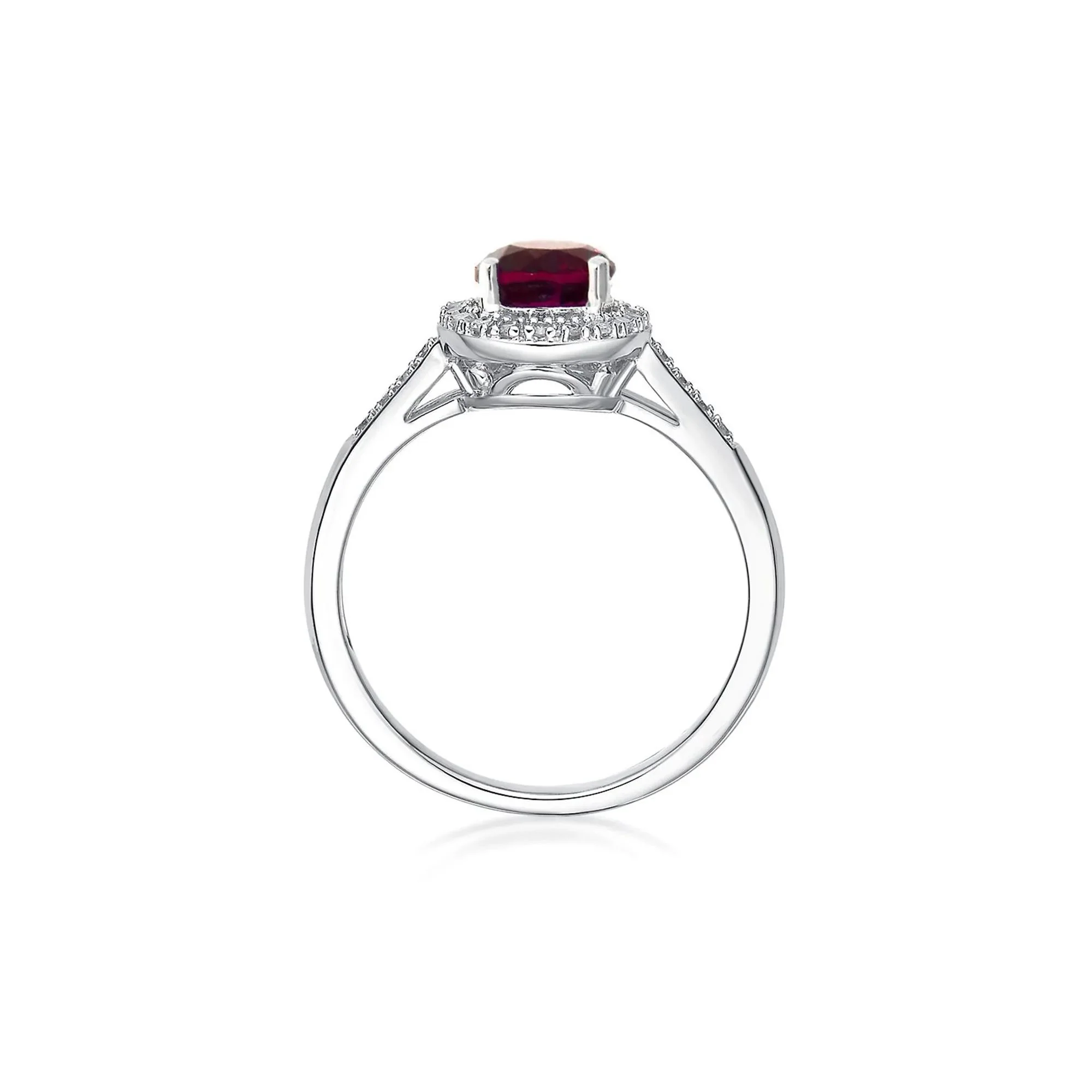 1/8 CT. Tw. Lab Created Ruby & Diamond Ring .925 Sterling Silver White Size 8.5 - Image 2