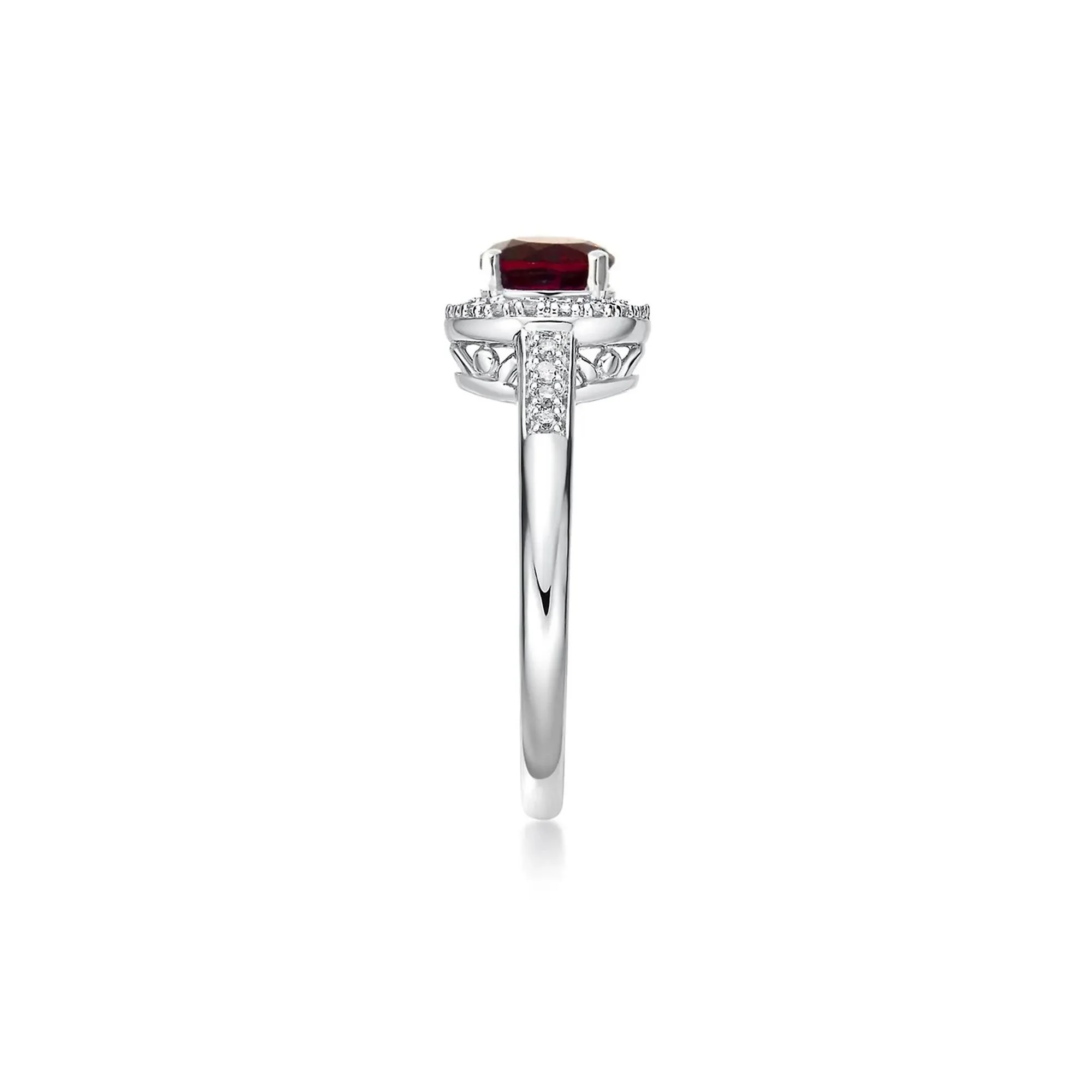 1/8 CT. Tw. Lab Created Ruby & Diamond Ring .925 Sterling Silver White Size 8.5 - Image 3