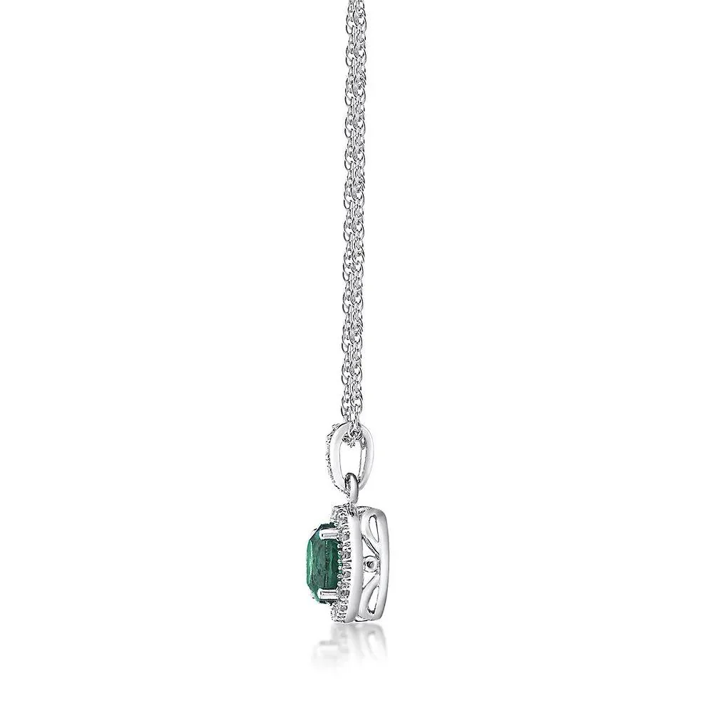 1/10 CT. Tw. Lab Created Emerald & Diamond Pendant Necklace .925 Sterling Silver White Size 18" - Image 2