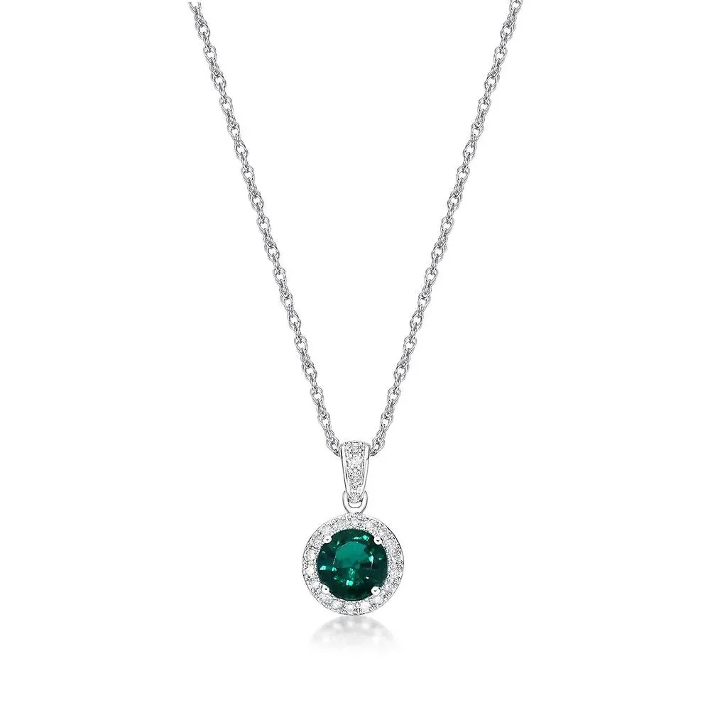 1/10 CT. Tw. Lab Created Emerald & Diamond Pendant Necklace .925 Sterling Silver White Size 18" - Image 3