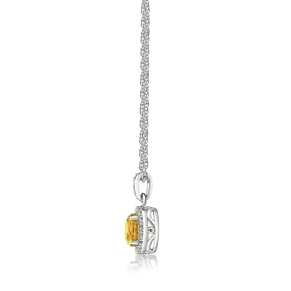 1/10 CT. Tw. Citrine & Diamond Pendant Necklace .925 Sterling Silver White Size 18" - Image 2