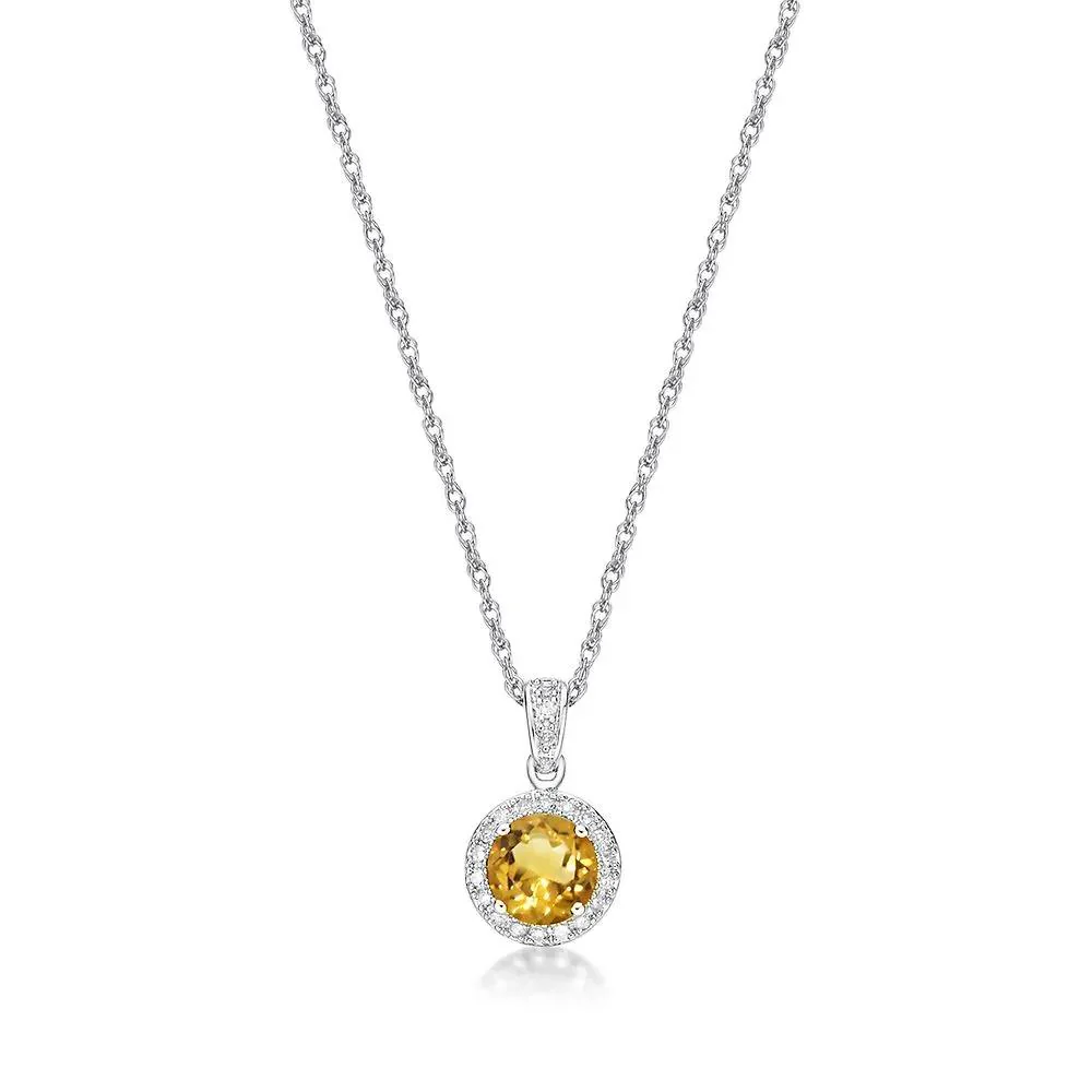 1/10 CT. Tw. Citrine & Diamond Pendant Necklace .925 Sterling Silver White Size 18" - Image 3