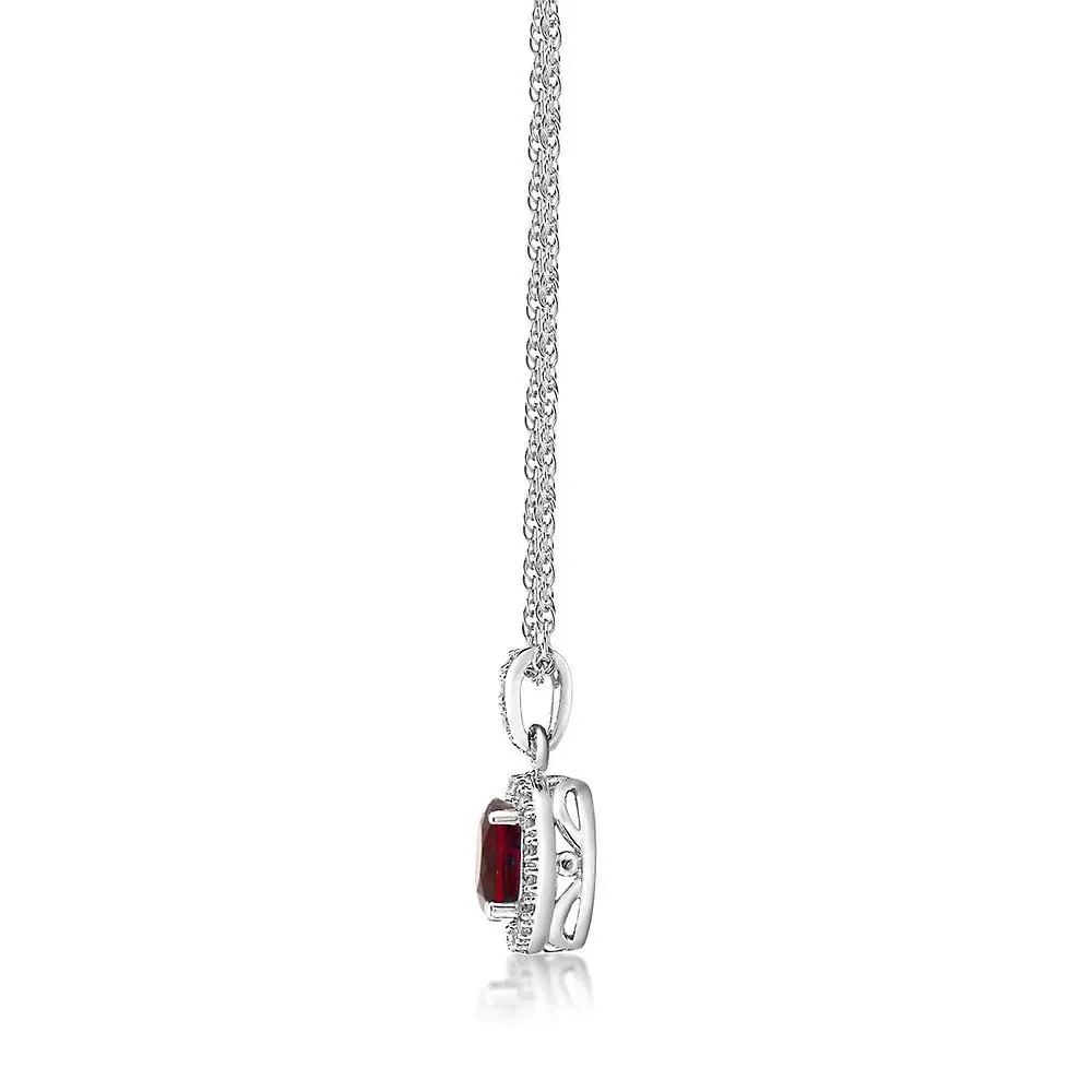 1/10 CT. Tw. Lab Created Ruby & Diamond Pendant Necklace .925 Sterling Silver White Size 18" - Image 2