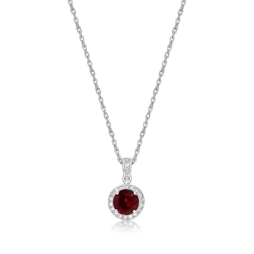 1/10 CT. Tw. Lab Created Ruby & Diamond Pendant Necklace .925 Sterling Silver White Size 18" - Image 3