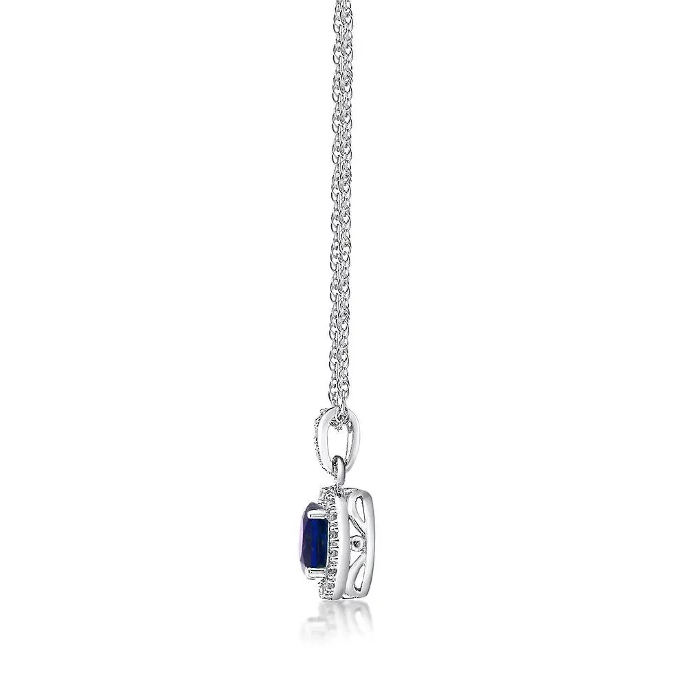 1/10 CT. Tw. Lab Created Sapphire & Diamond Pendant Necklace .925 Sterling Silver White Size 18" - Image 2