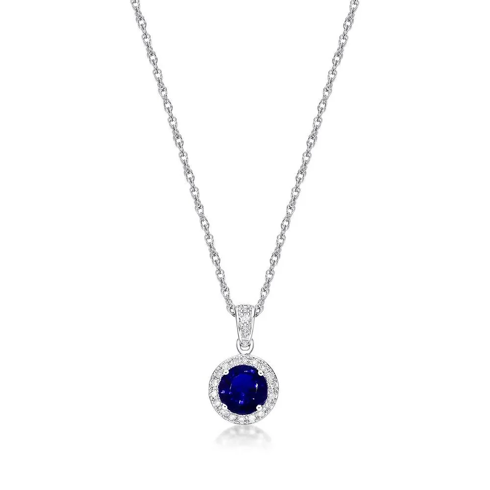 1/10 CT. Tw. Lab Created Sapphire & Diamond Pendant Necklace .925 Sterling Silver White Size 18" - Image 3