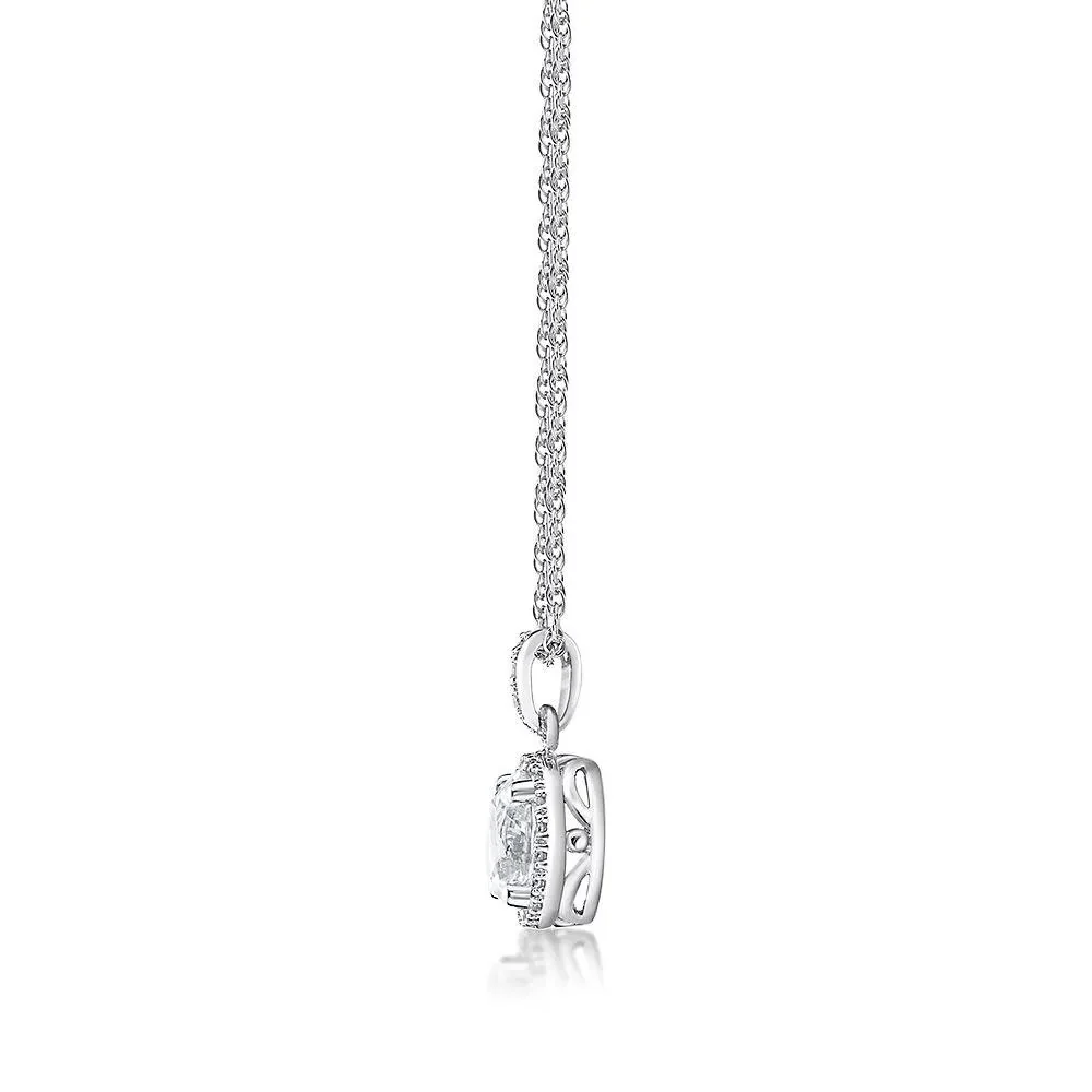 1/10 CT. Tw. Lab Created White Sapphire & Diamond Pendant Necklace .925 Sterling Silver Size 18" - Image 2