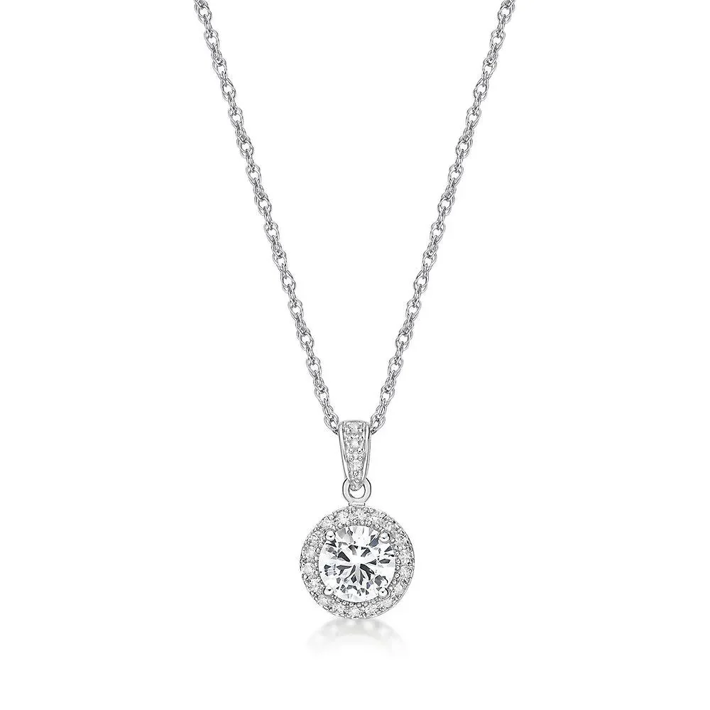 1/10 CT. Tw. Lab Created White Sapphire & Diamond Pendant Necklace .925 Sterling Silver Size 18" - Image 4