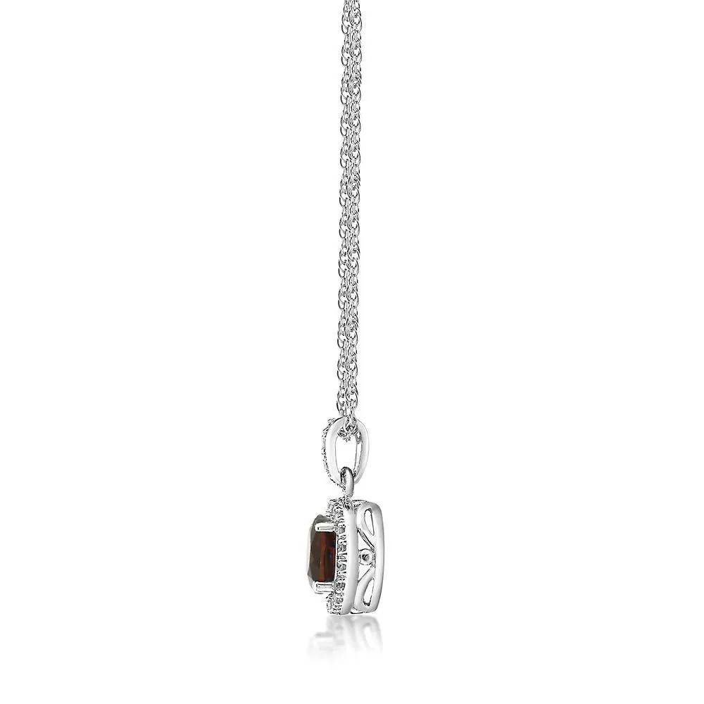 1/10 CT. Tw. Garnet & Diamond Pendant Necklace .925 Sterling Silver White Size 18" - Image 2