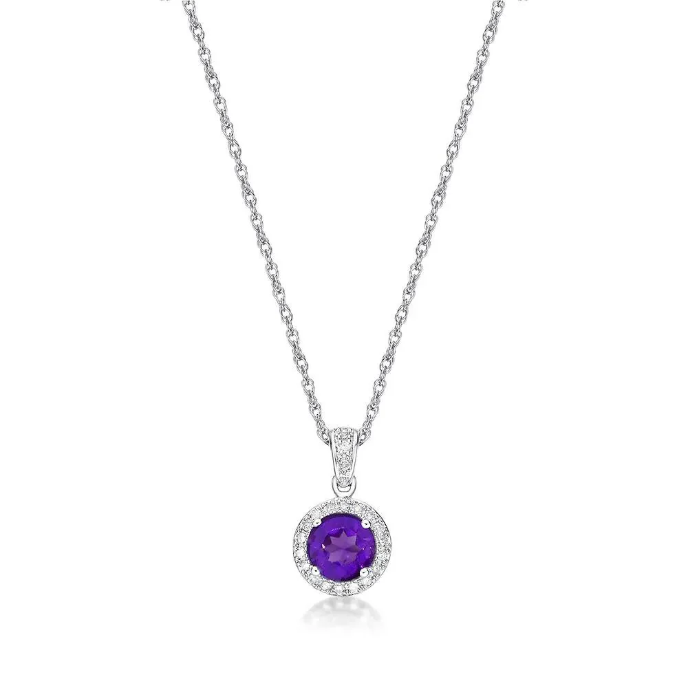 1/10 CT. Tw. Amethyst & Diamond Pendant Necklace .925 Sterling Silver White Size 18" - Image 3