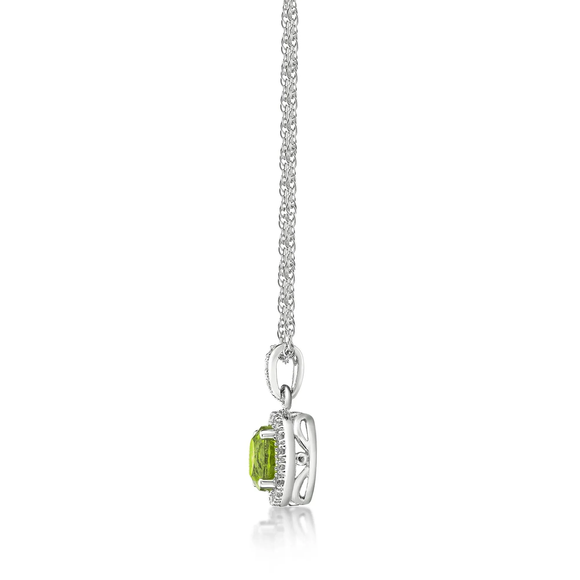 1/10 CT. Tw. Peridot & Diamond Pendant Necklace .925 Sterling Silver White Size 18" - Image 2