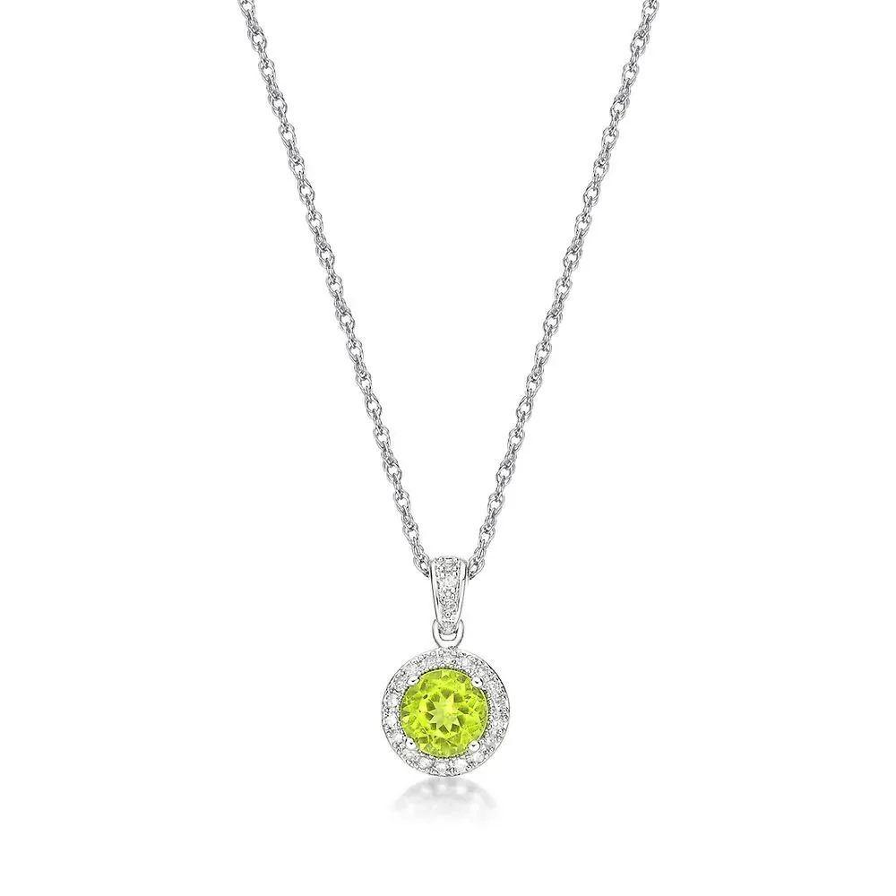 1/10 CT. Tw. Peridot & Diamond Pendant Necklace .925 Sterling Silver White Size 18" - Image 4