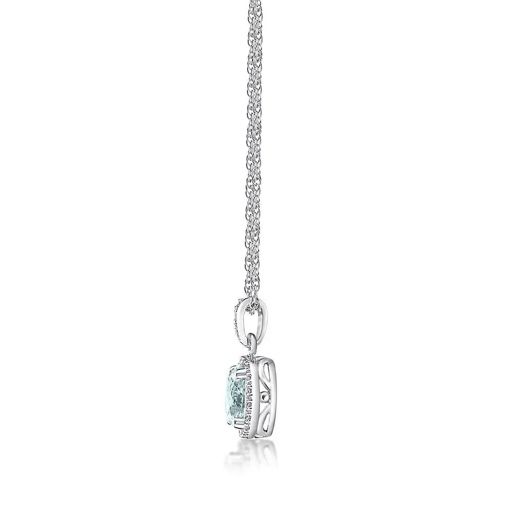 1/10 CT. Tw. Aquamarine & Diamond Pendant Necklace .925 Sterling Silver White Size 18" - Image 2