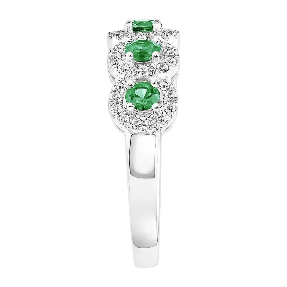 1/3 CT. Tw. Emerald & Diamond Ring 14K White Gold Round Brilliant Cut Size 6.5 - Image 3