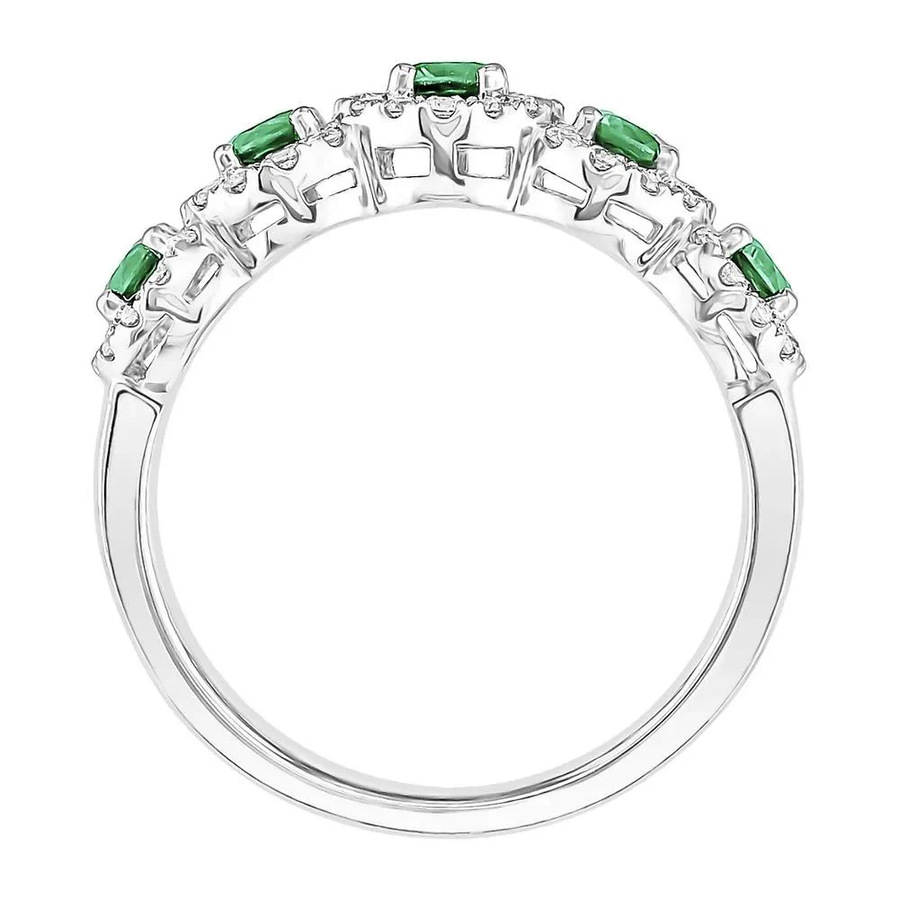 1/3 CT. Tw. Emerald & Diamond Ring 14K White Gold Round Brilliant Cut Size 7 - Image 2
