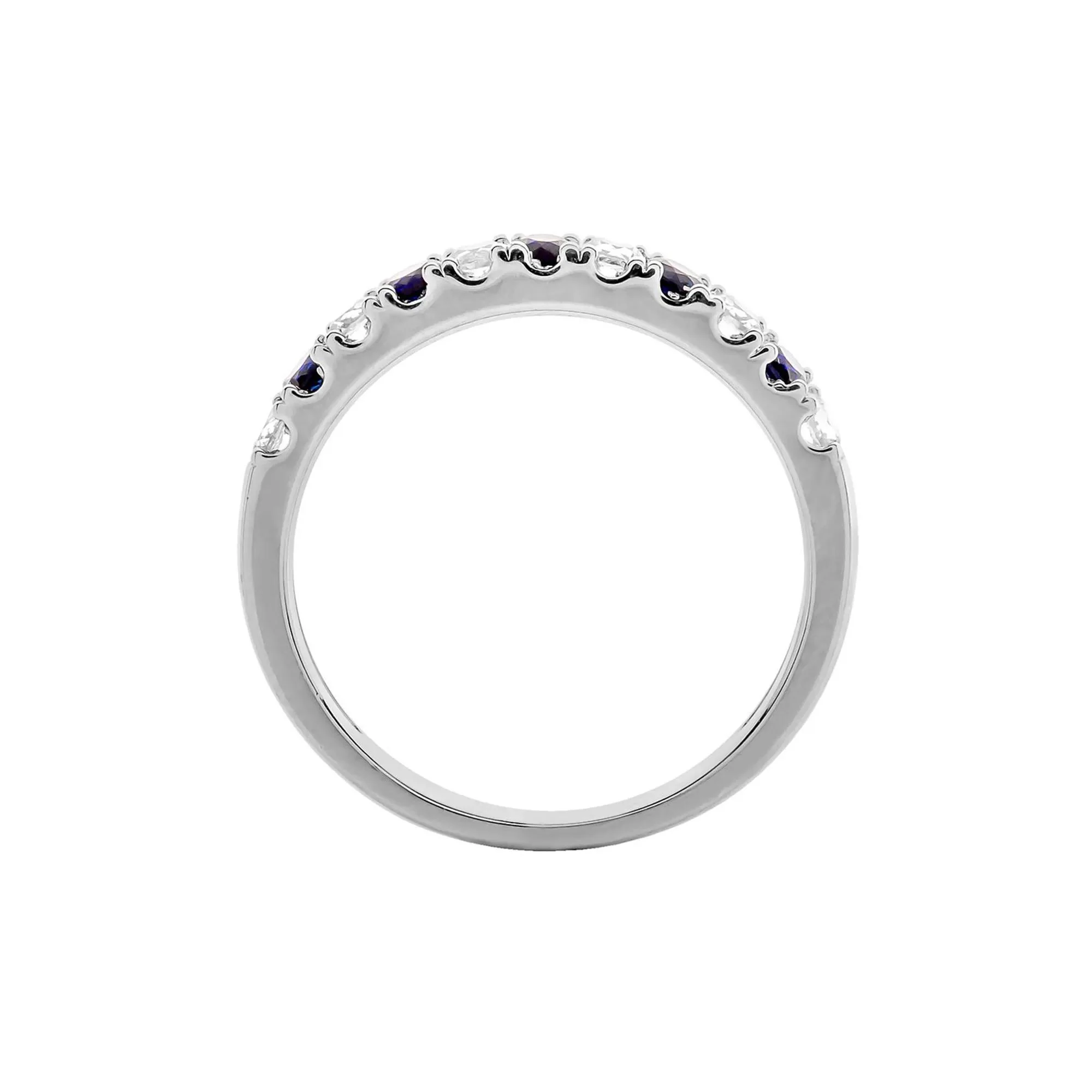 1/4 CT. Tw. Diamond & Sapphire Band Ring 10K White Gold Round Brilliant Cut Size 6.5 - Image 2