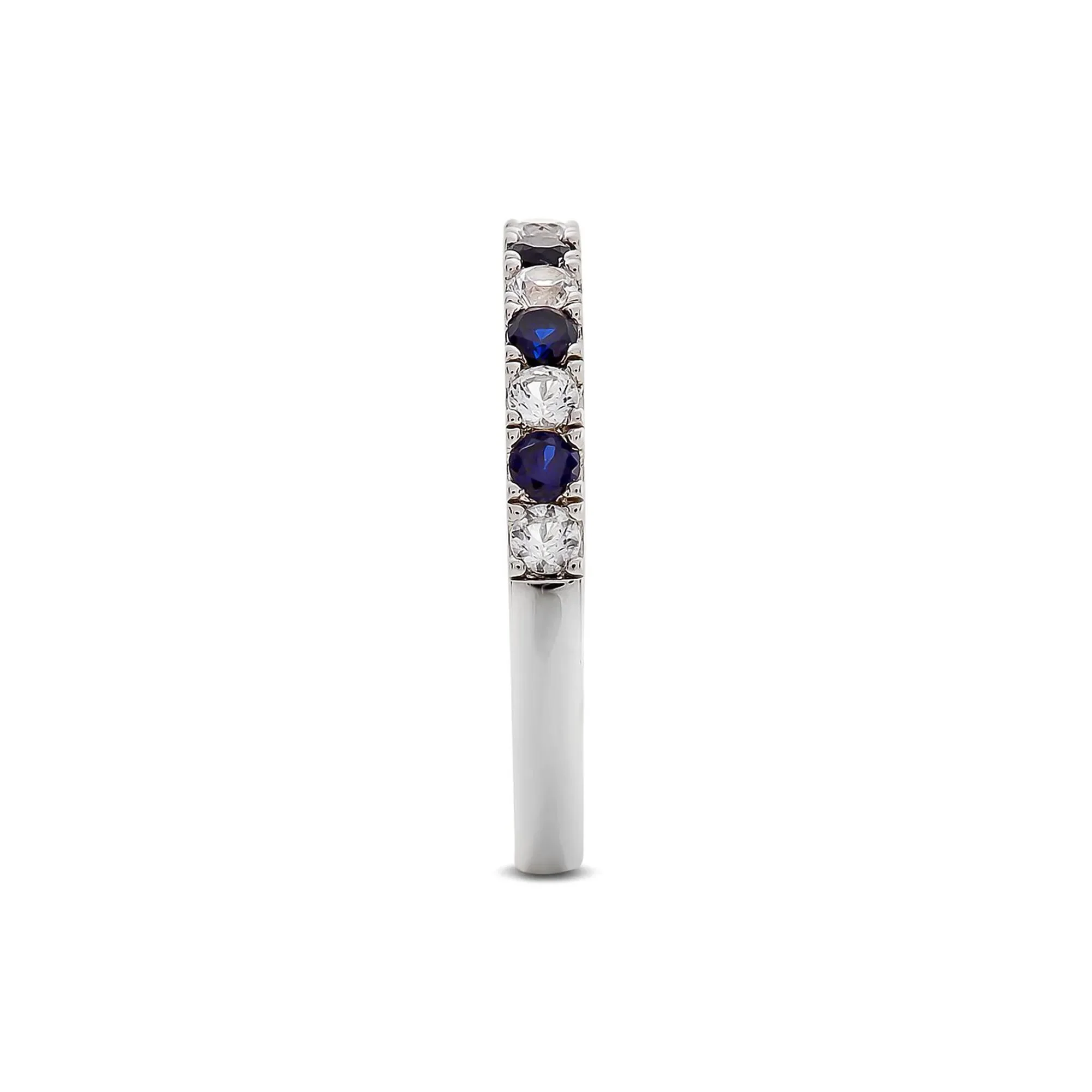 1/4 CT. Tw. Diamond & Sapphire Band Ring 10K White Gold Round Brilliant Cut Size 8 - Image 3