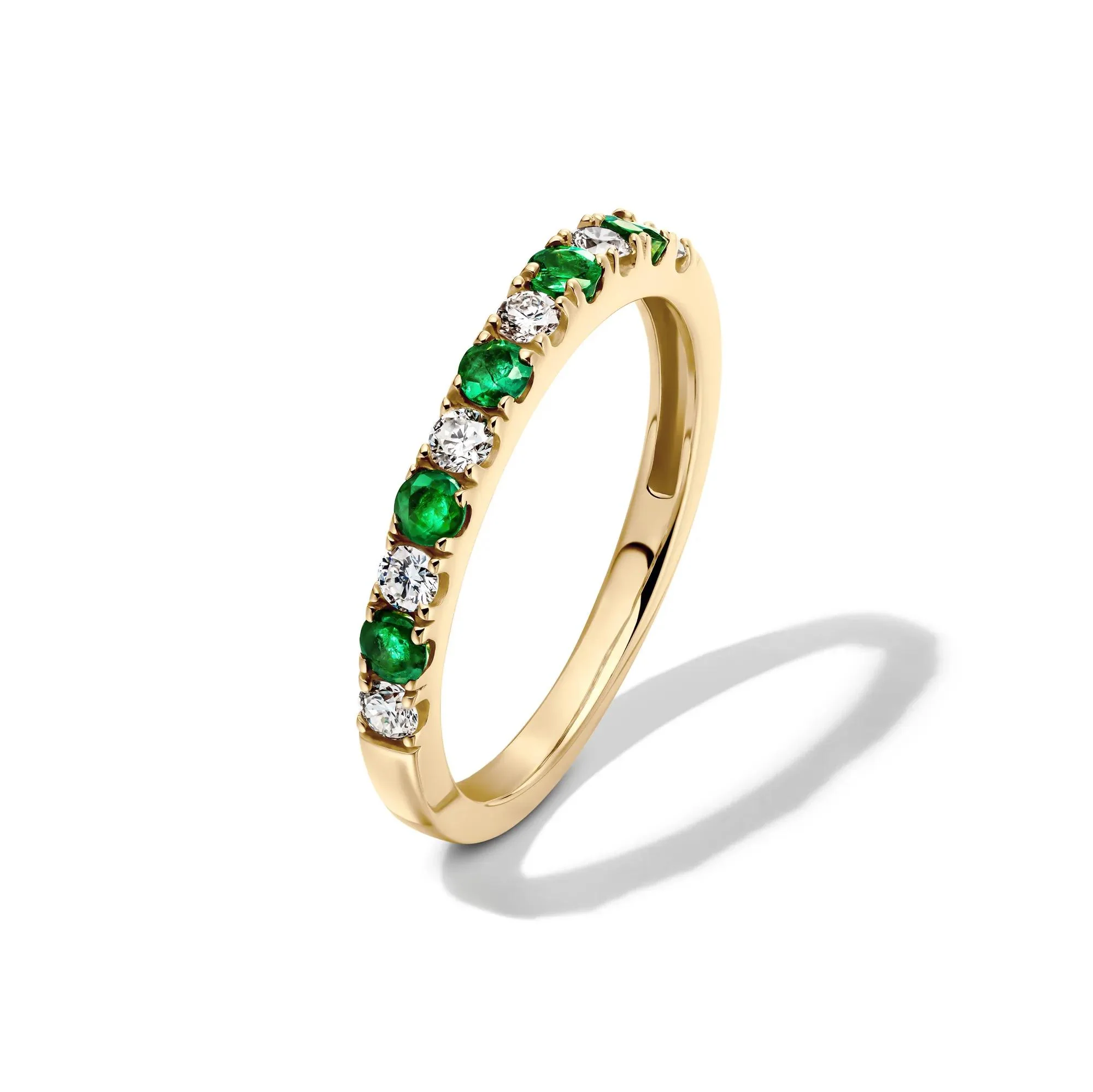 1/4 CT. Tw. Emerald & Diamond Band Ring 10K Yellow Gold Round Brilliant Cut Size 6 - Image 4