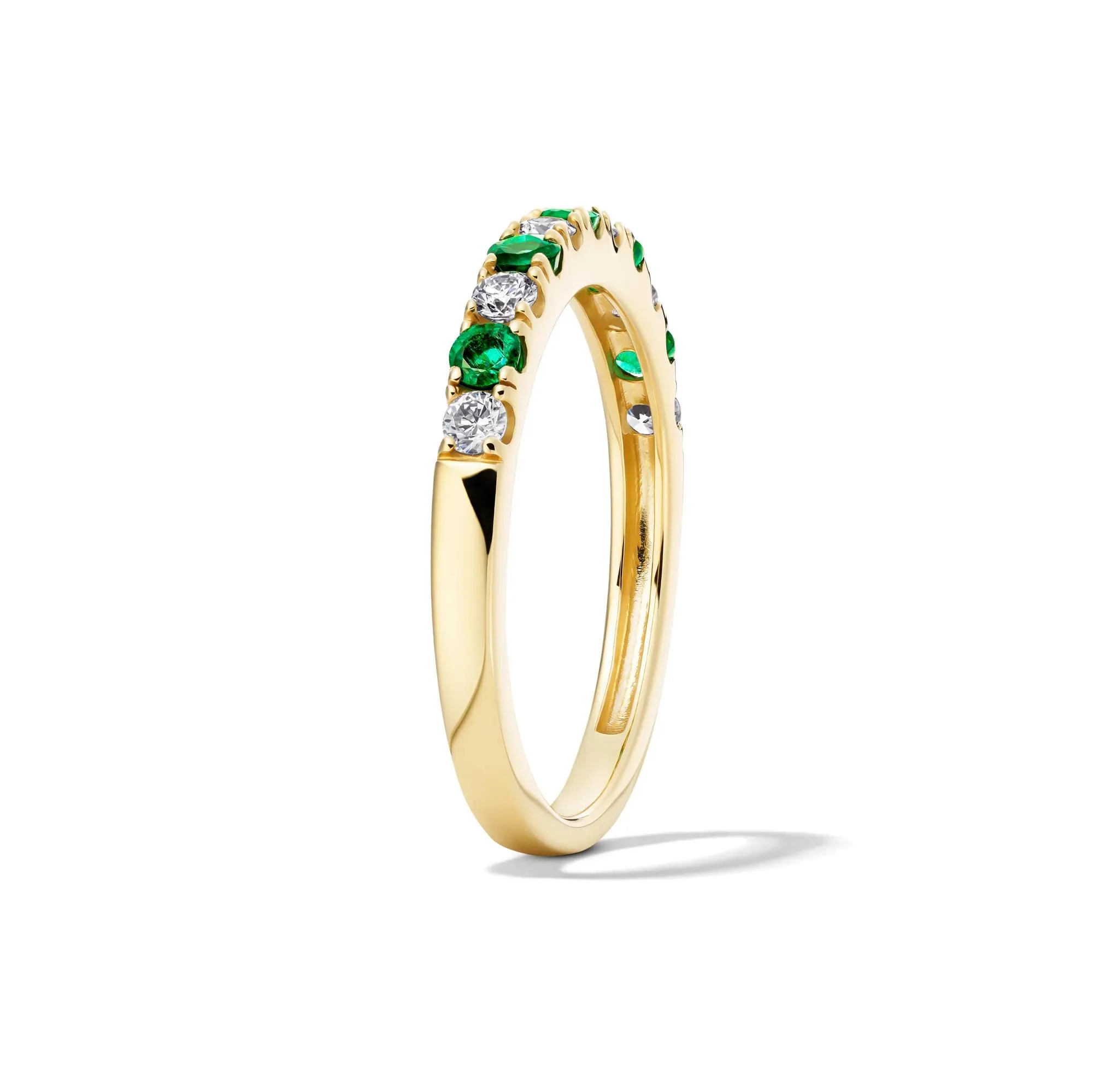1/4 CT. Tw. Emerald & Diamond Band Ring 10K Yellow Gold Round Brilliant Cut Size 7 - Image 3