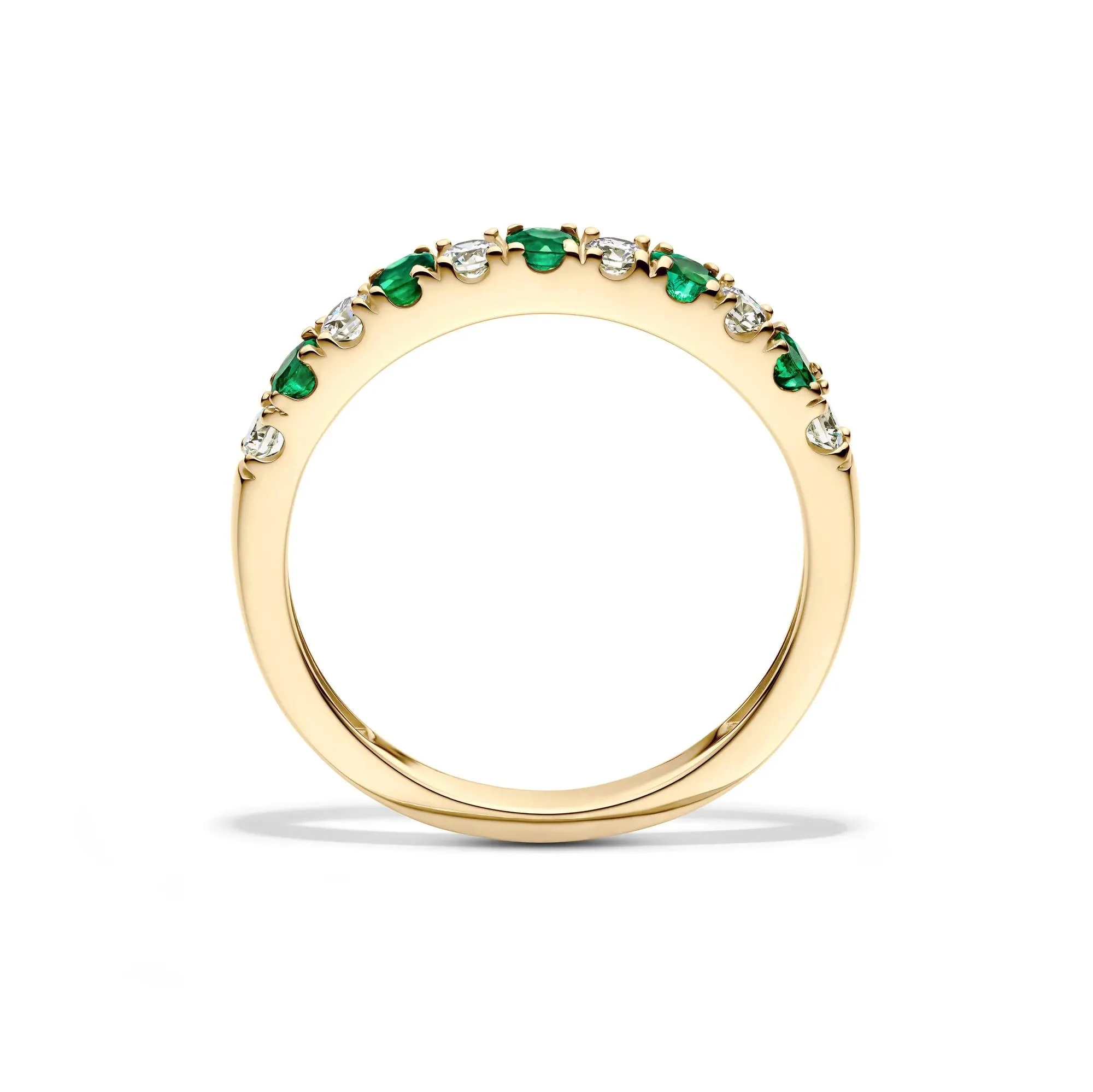 1/4 CT. Tw. Emerald & Diamond Band Ring 10K Yellow Gold Round Brilliant Cut Size 8 - Image 2