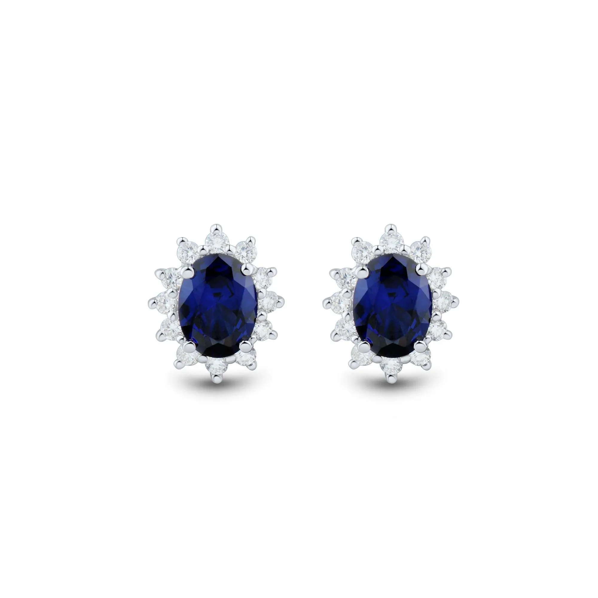 1/2 CT. Tw. Lab-Created Blue Sapphire and Lab Grown Diamond Halo Earrings 10K White Gold Size 9.50mm - Image 2