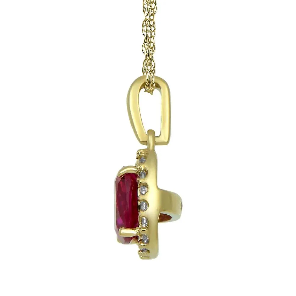 Lab Created Ruby & White Sapphire Pendant Necklace 10K Yellow Gold Size 18" - Image 2