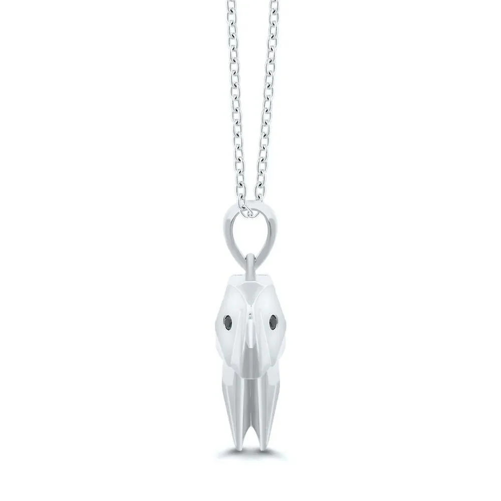 Black Diamond Origami Elephant Pendant Necklace .925 Sterling Silver White Size 18" - Image 2